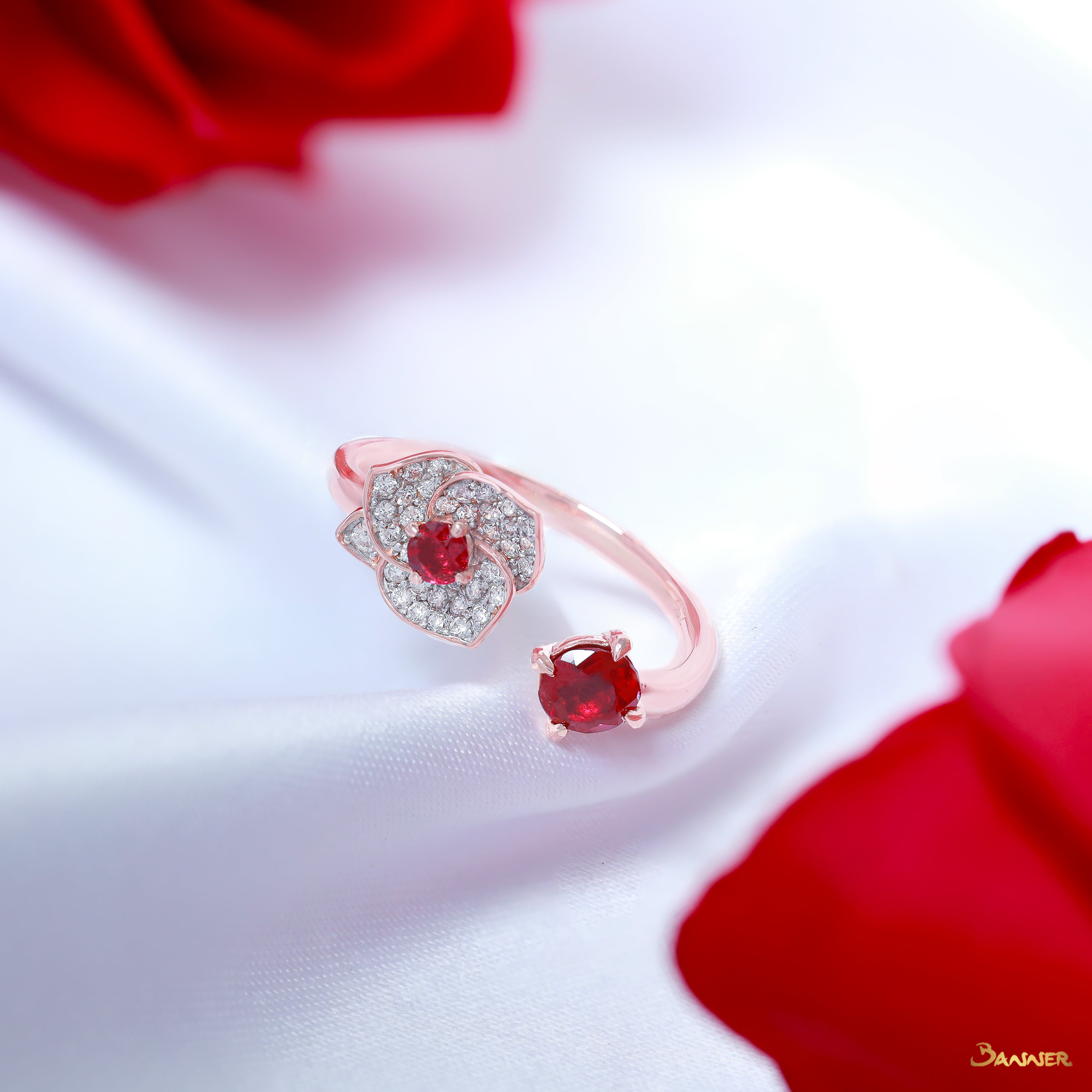 Ruby and Diamond Camellia Ring