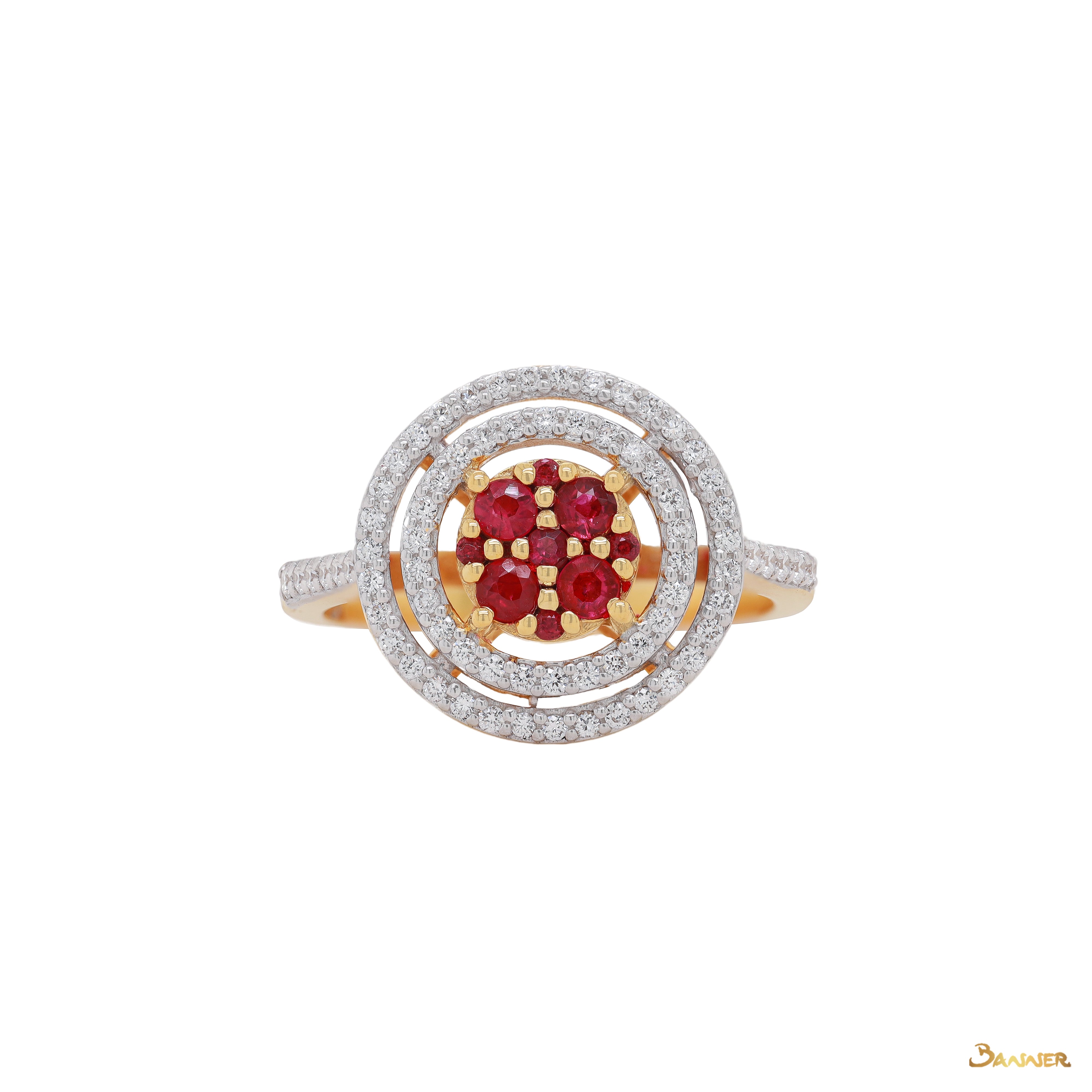 Ruby and Diamond Double Halo Ring