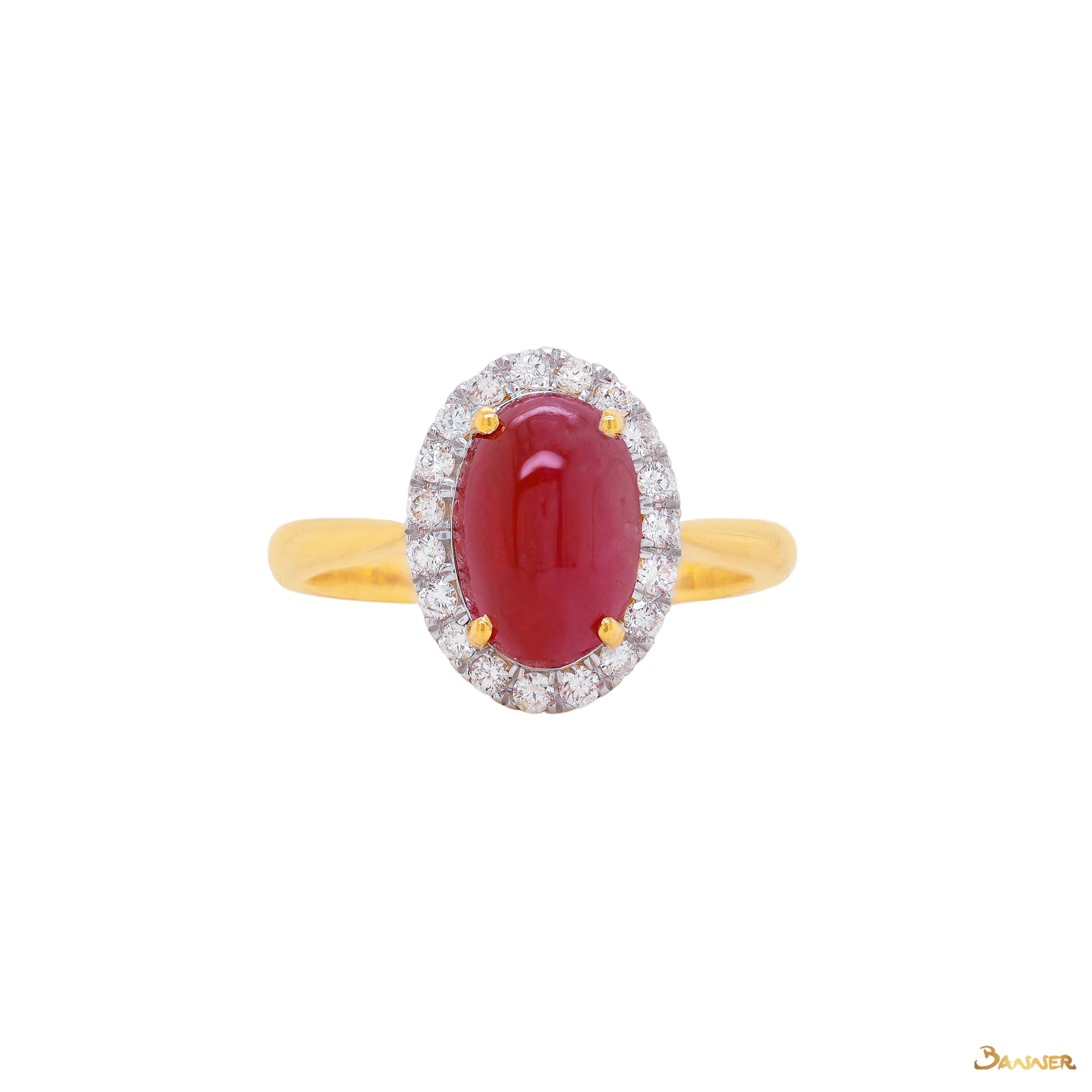 Ruby Cabochon and Diamond Halo Ring