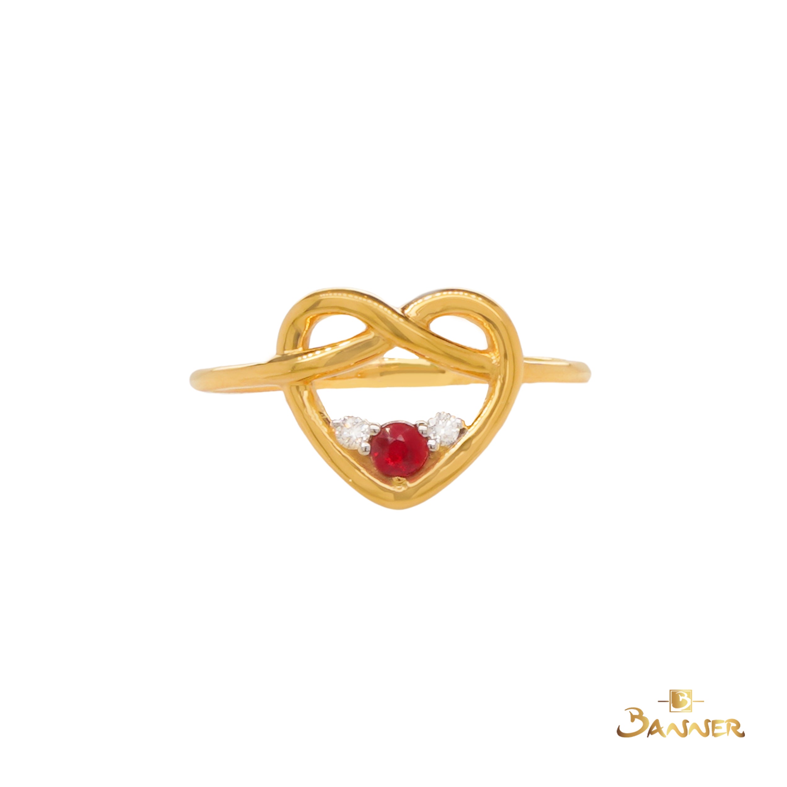 Ruby and Diamond Heart Ring