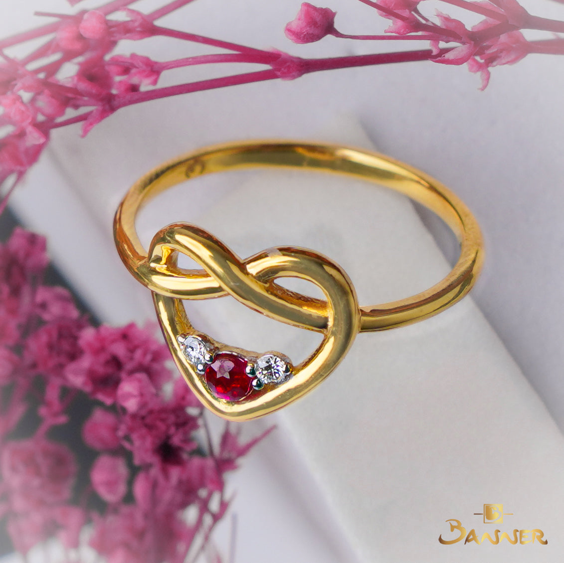 Ruby and Diamond Heart Ring