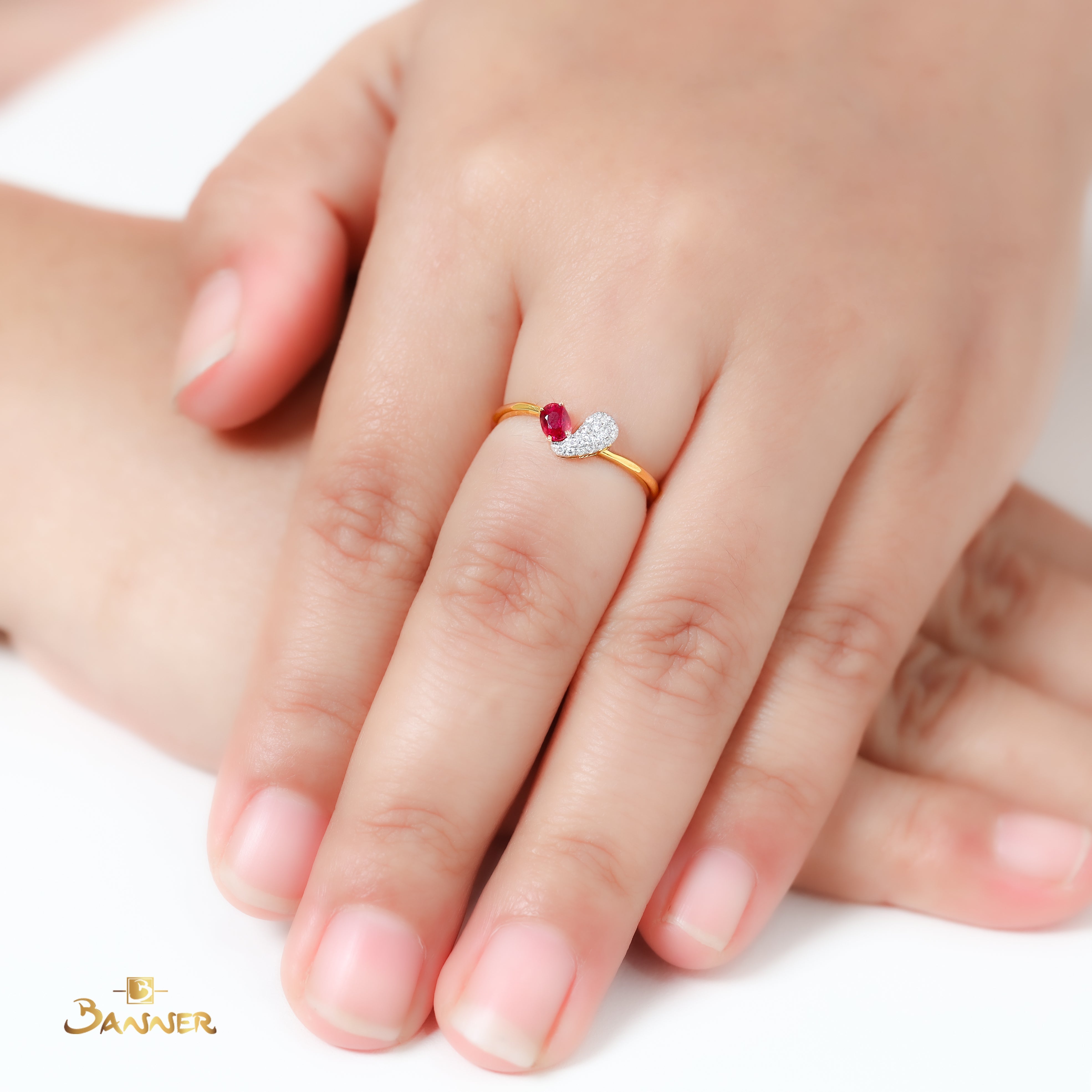 Ruby and Diamond Heart Ring