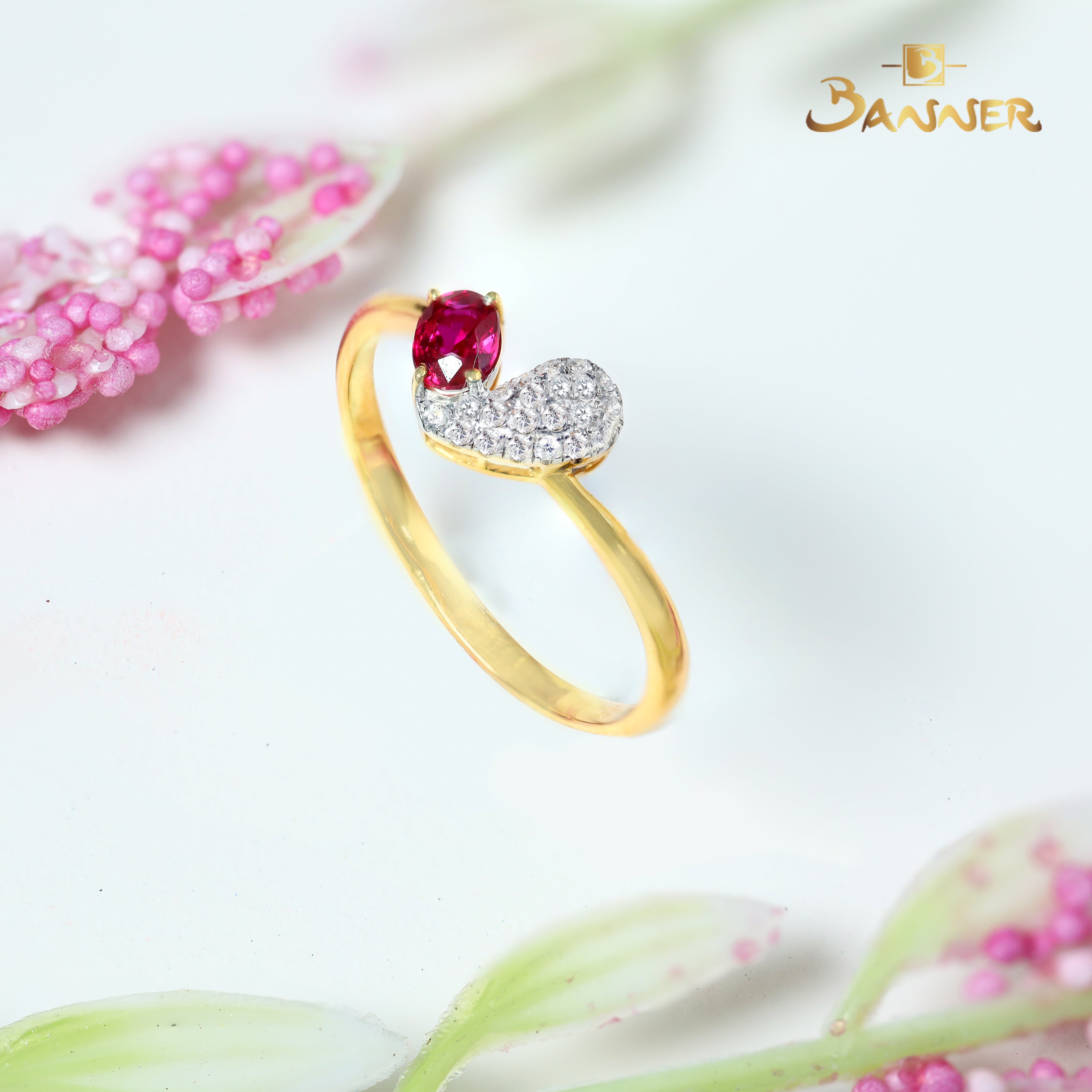 Ruby and Diamond Heart Ring