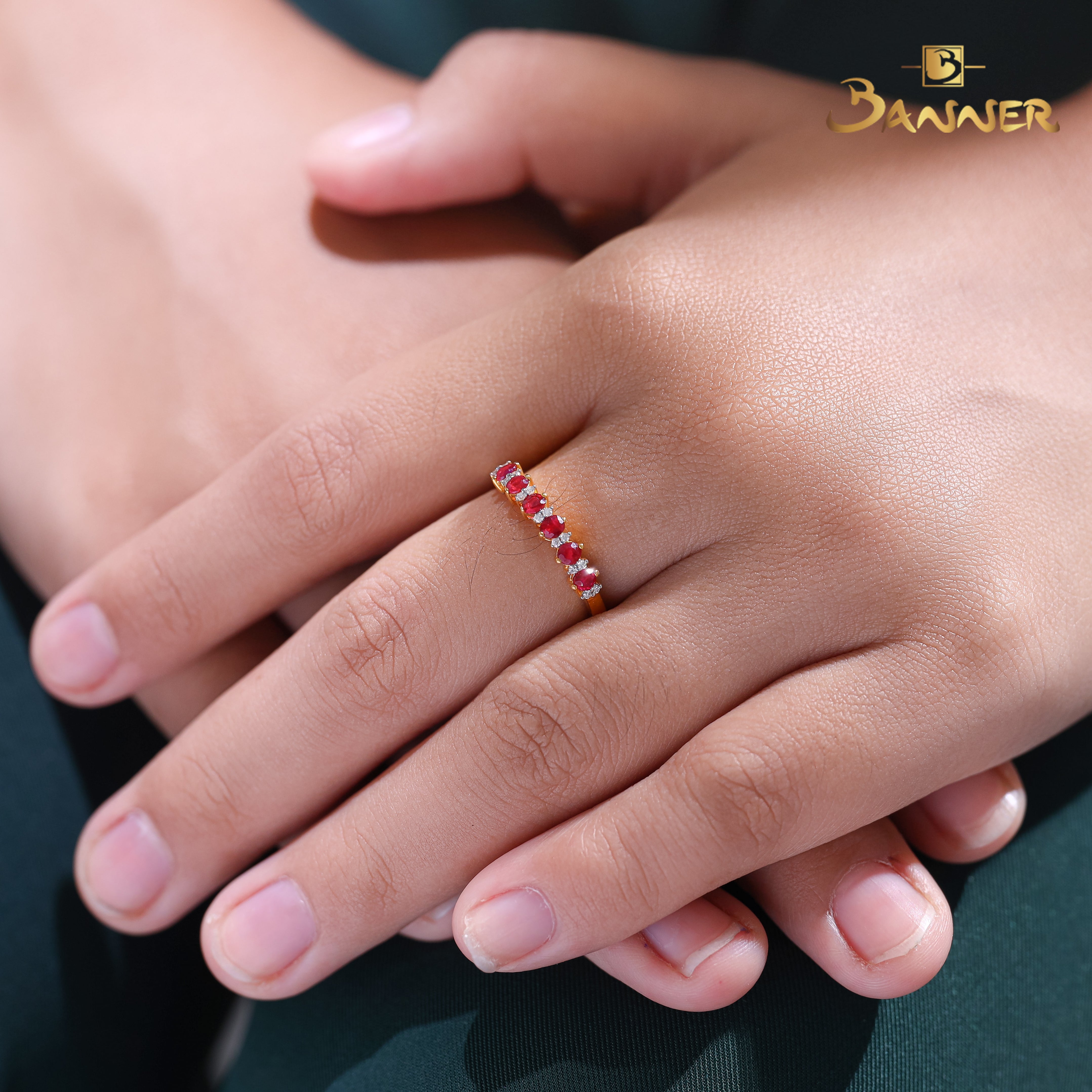 Ruby and Diamond Half Eternity Ring