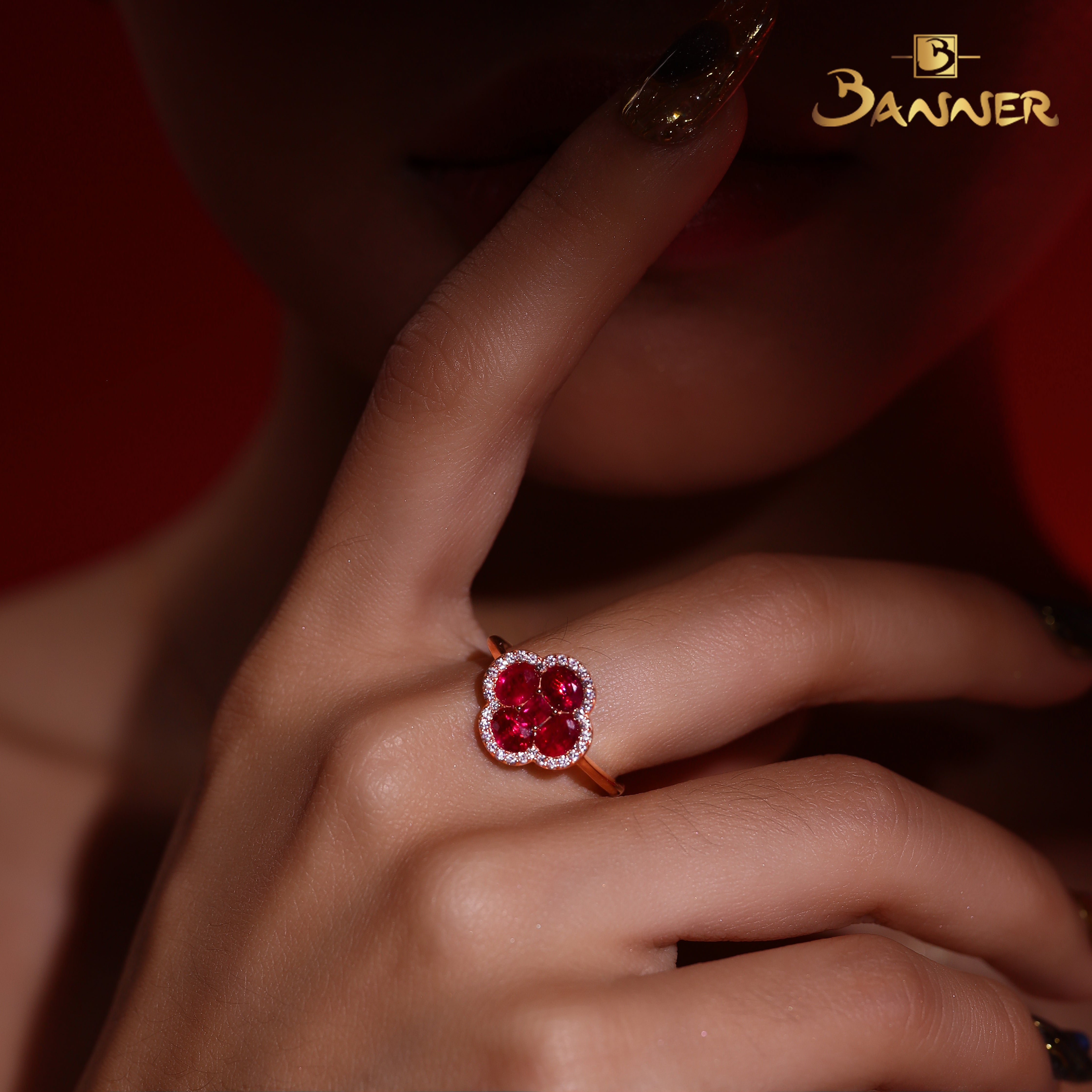 Ruby and Diamond Clover Ring