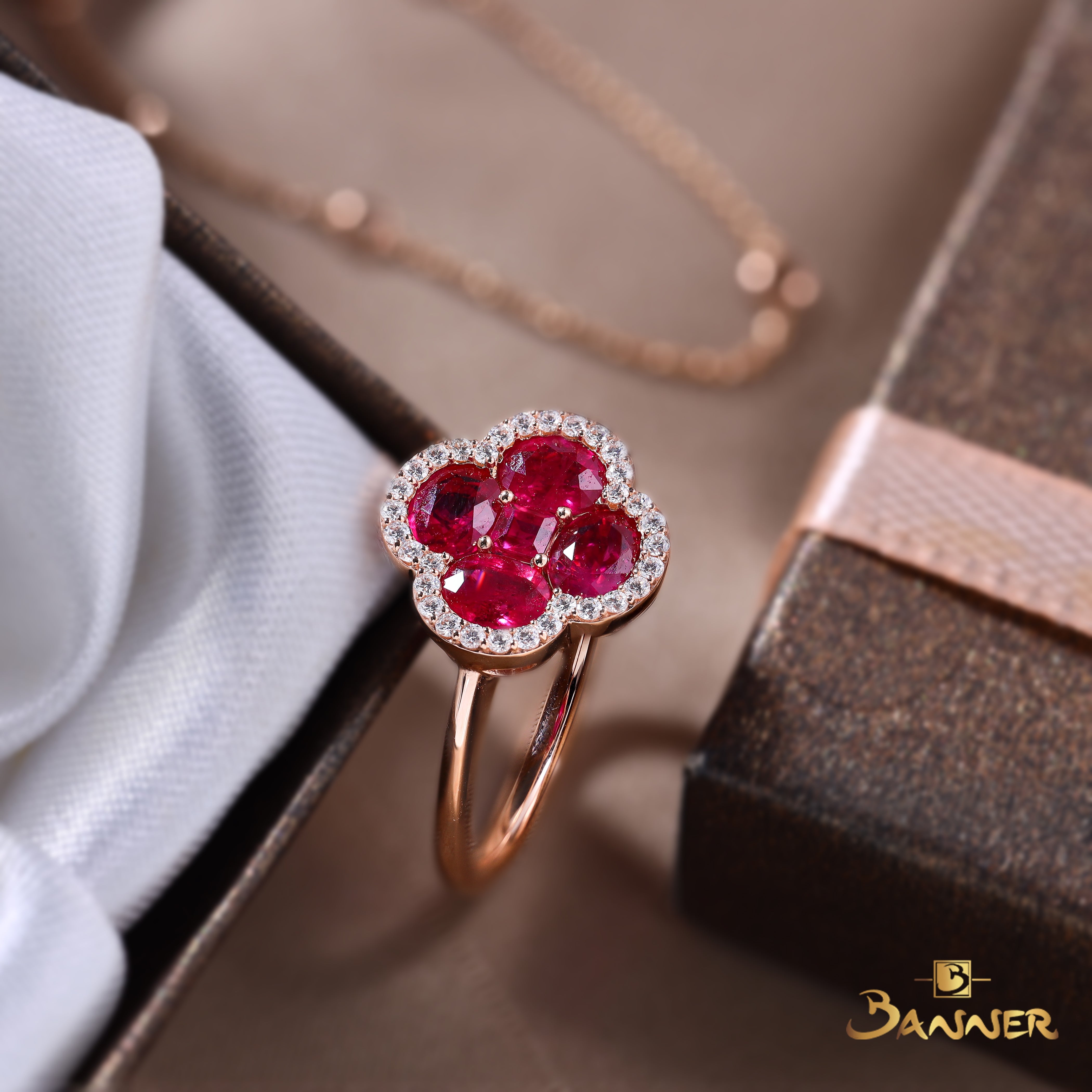 Ruby and Diamond Clover Ring