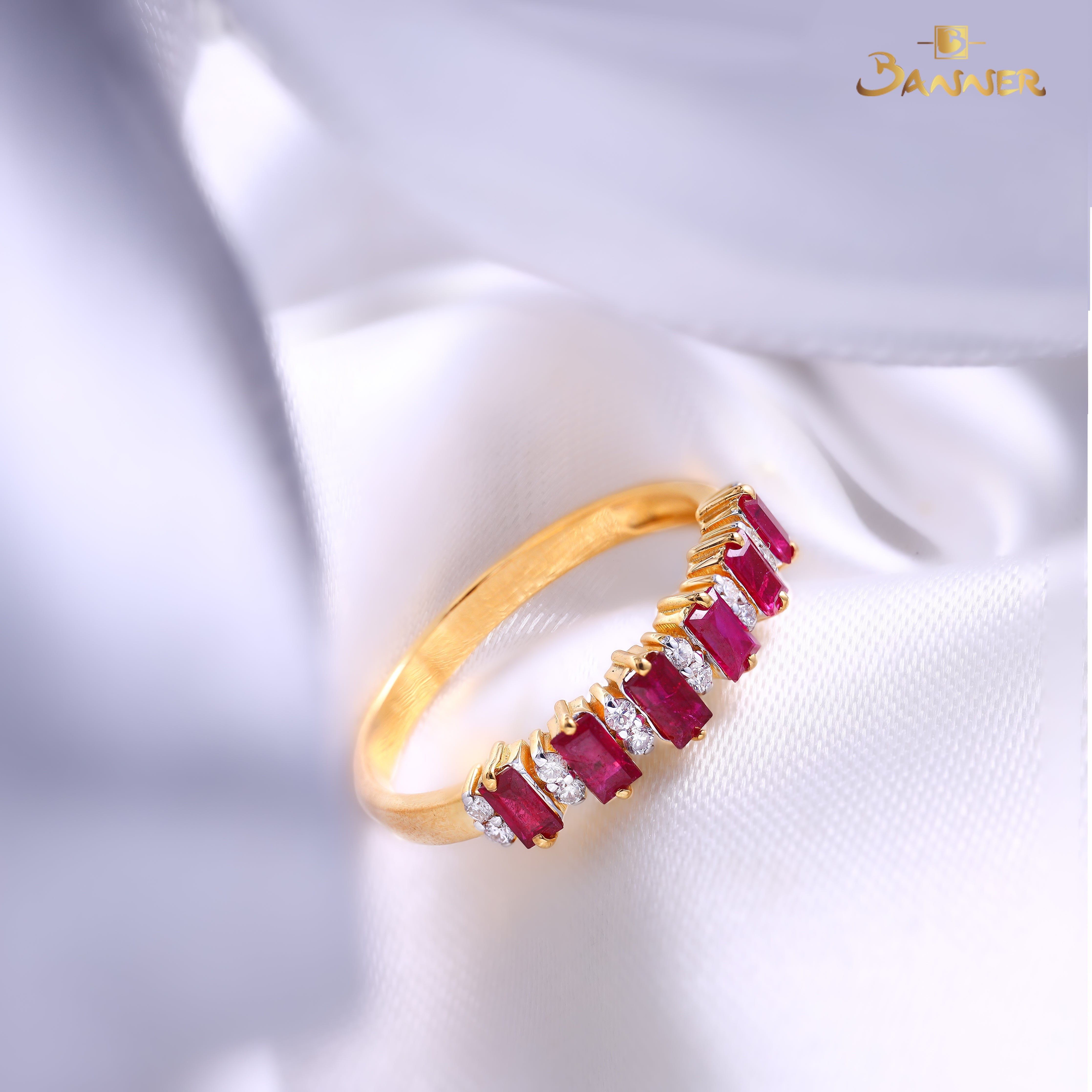 Emerald-cut Ruby and Diamond Eternity Ring