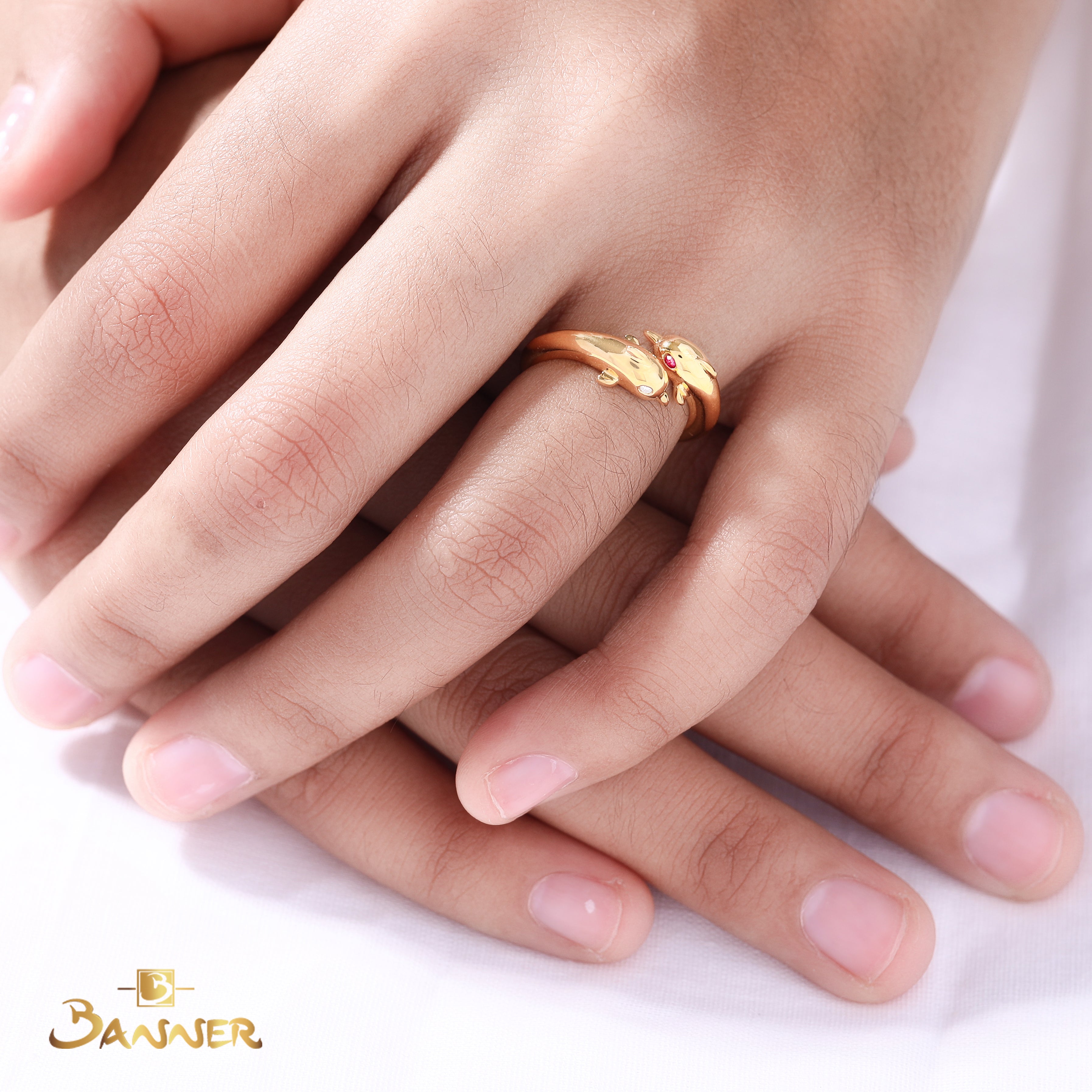 Ruby and Diamond Dolphin Ring