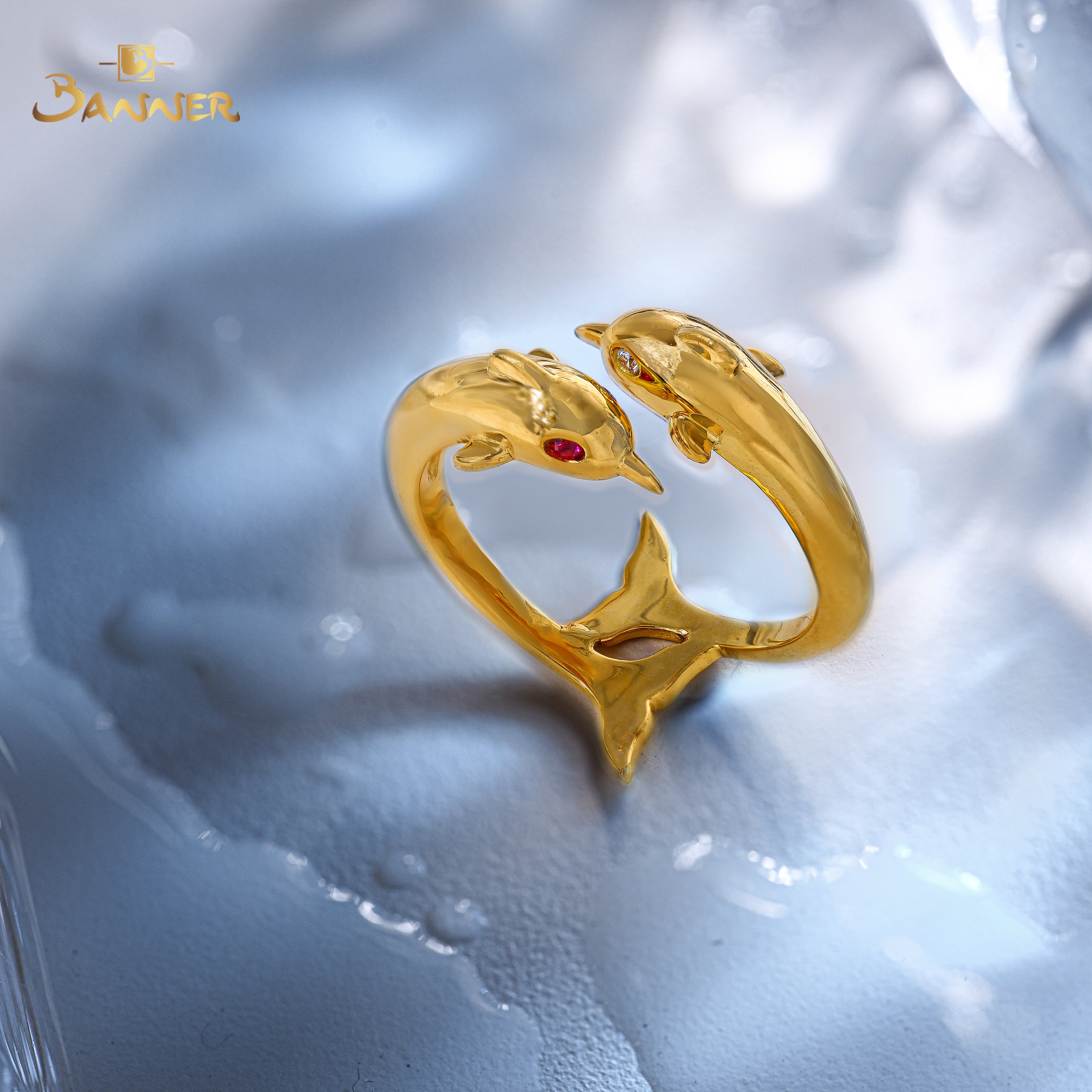 Ruby and Diamond Dolphin Ring