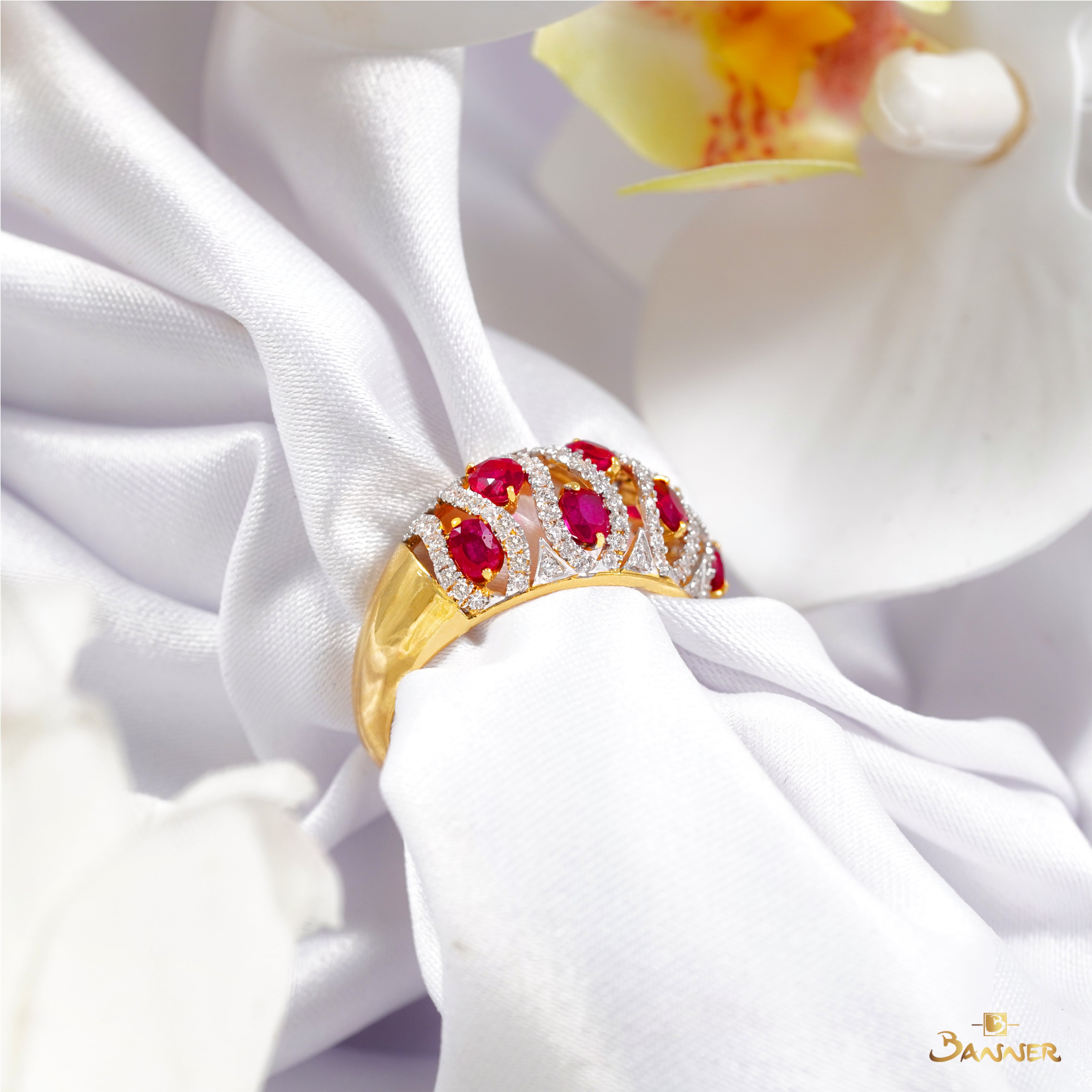 Ruby and Diamond Ripple Ring