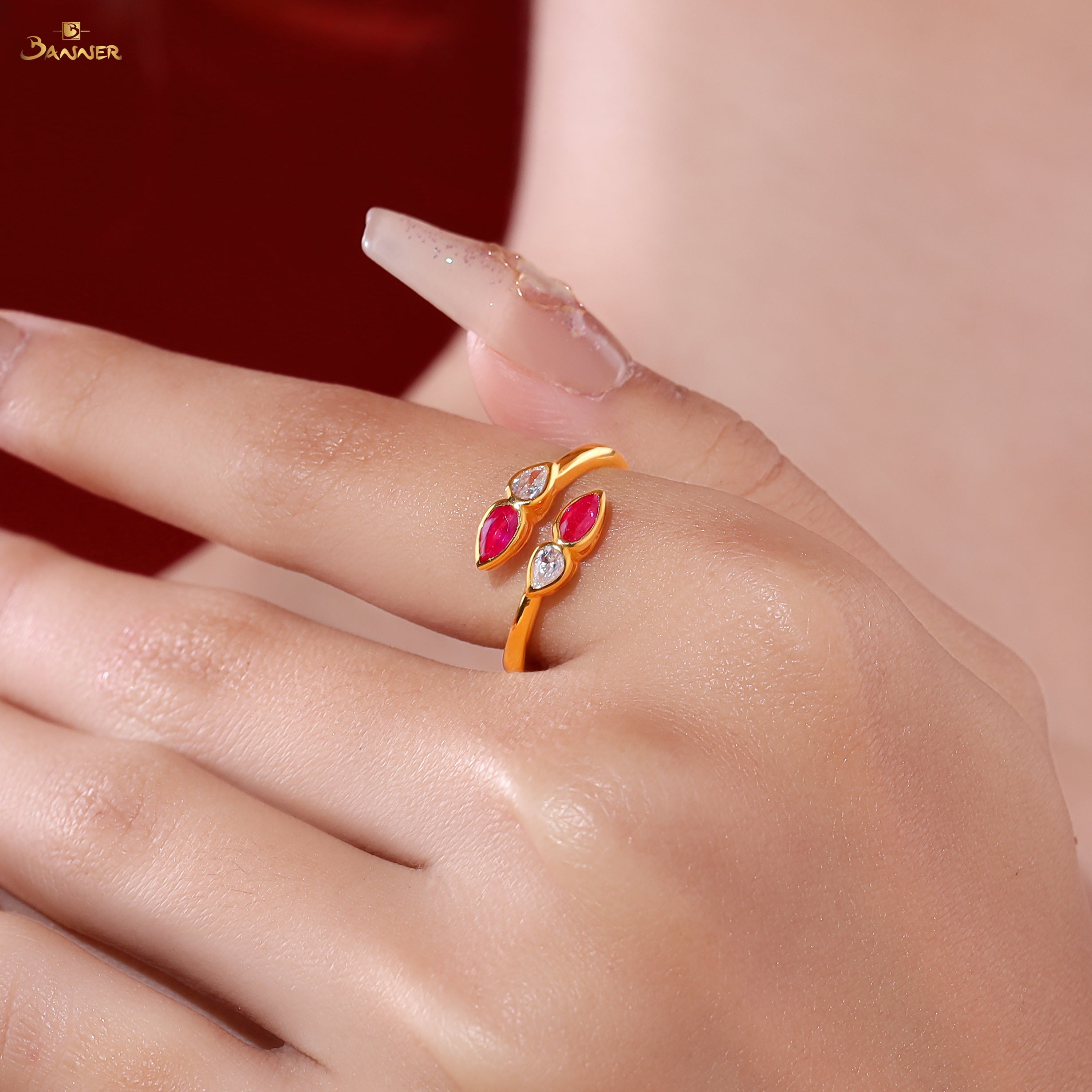 Ruby and Diamond Pear Toi - Et - Moi Ring