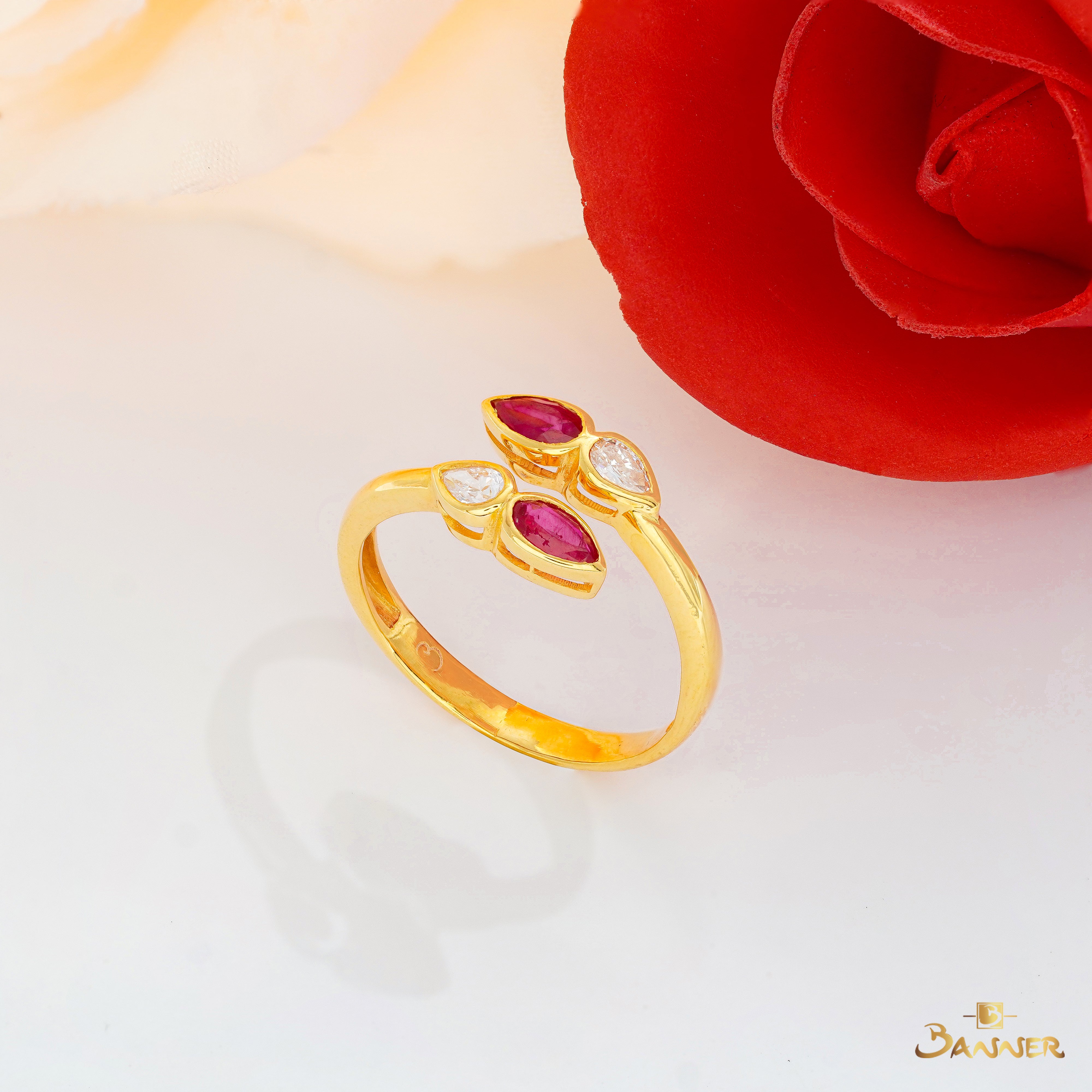 Ruby and Diamond Pear Toi - Et - Moi Ring