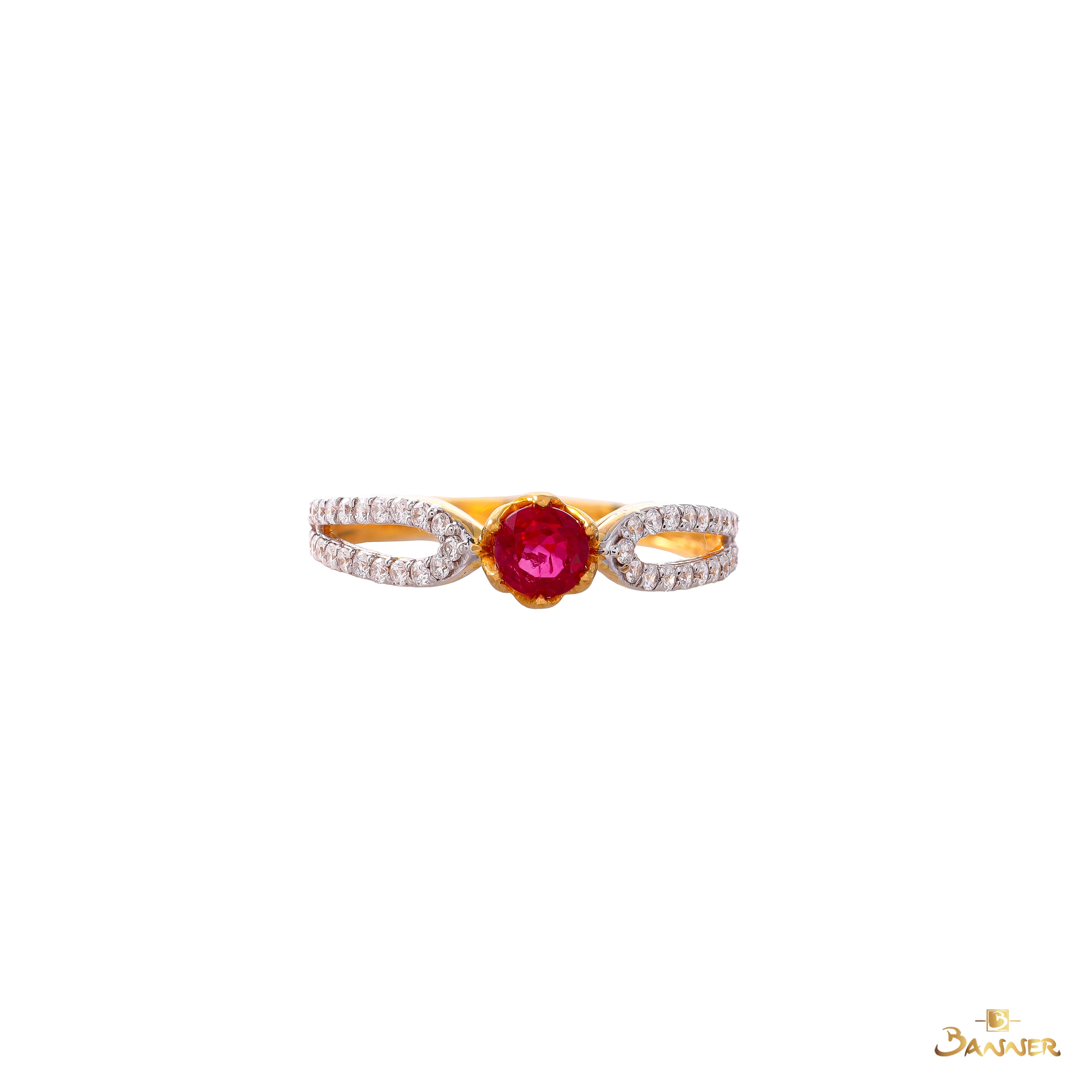 Ruby and Diamond Two Rows Ring