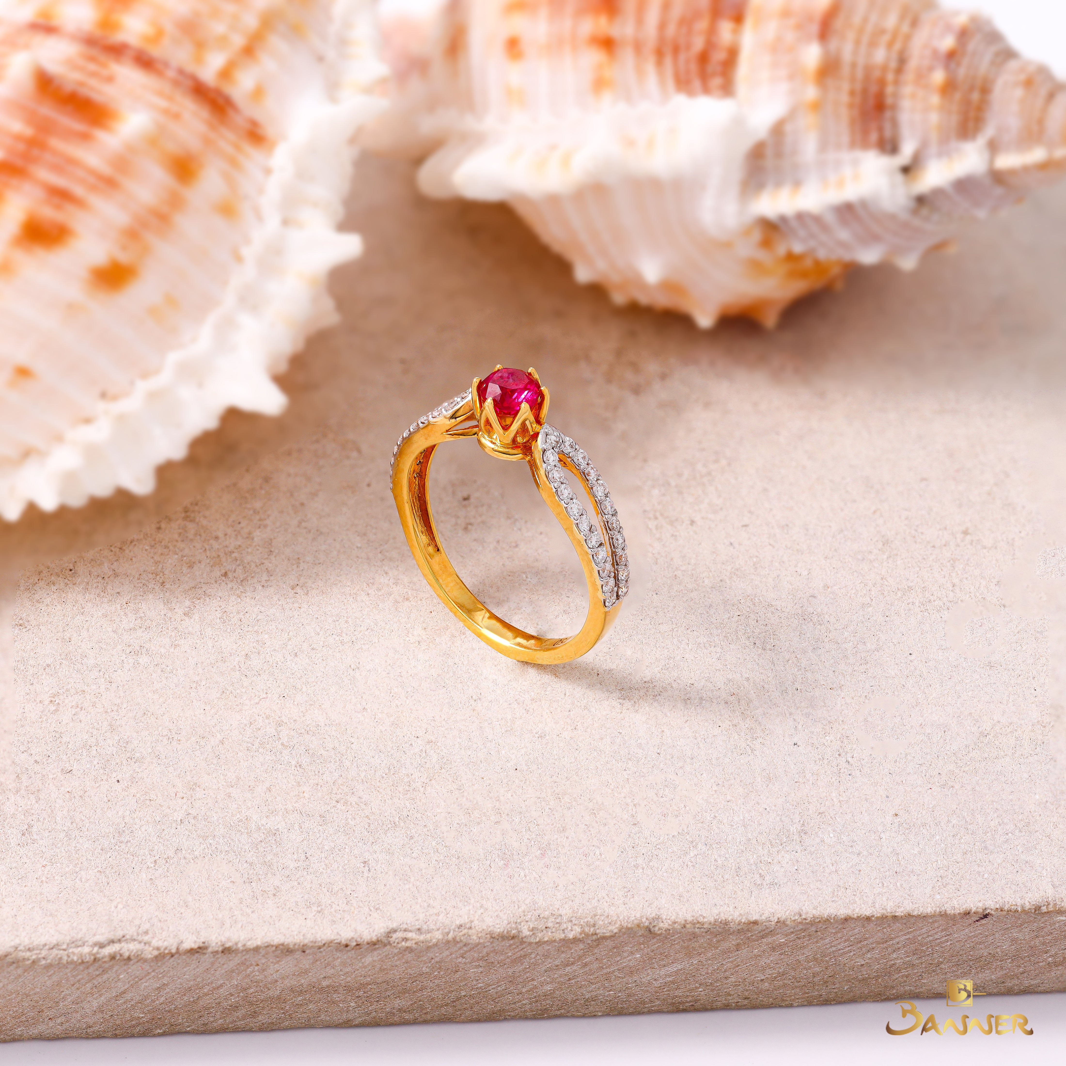 Ruby and Diamond Two Rows Ring