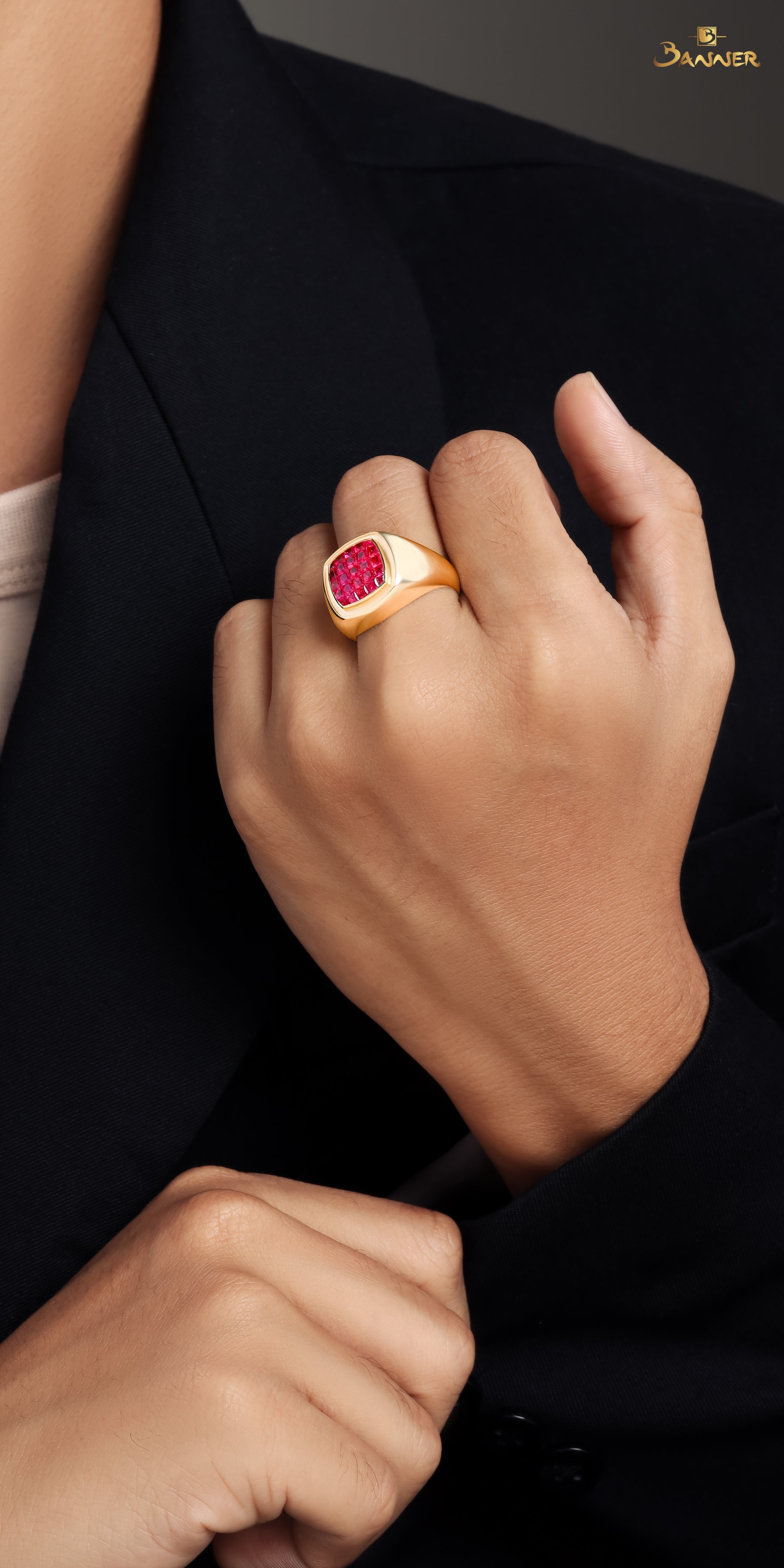 Emerald cut Ruby Men Ring