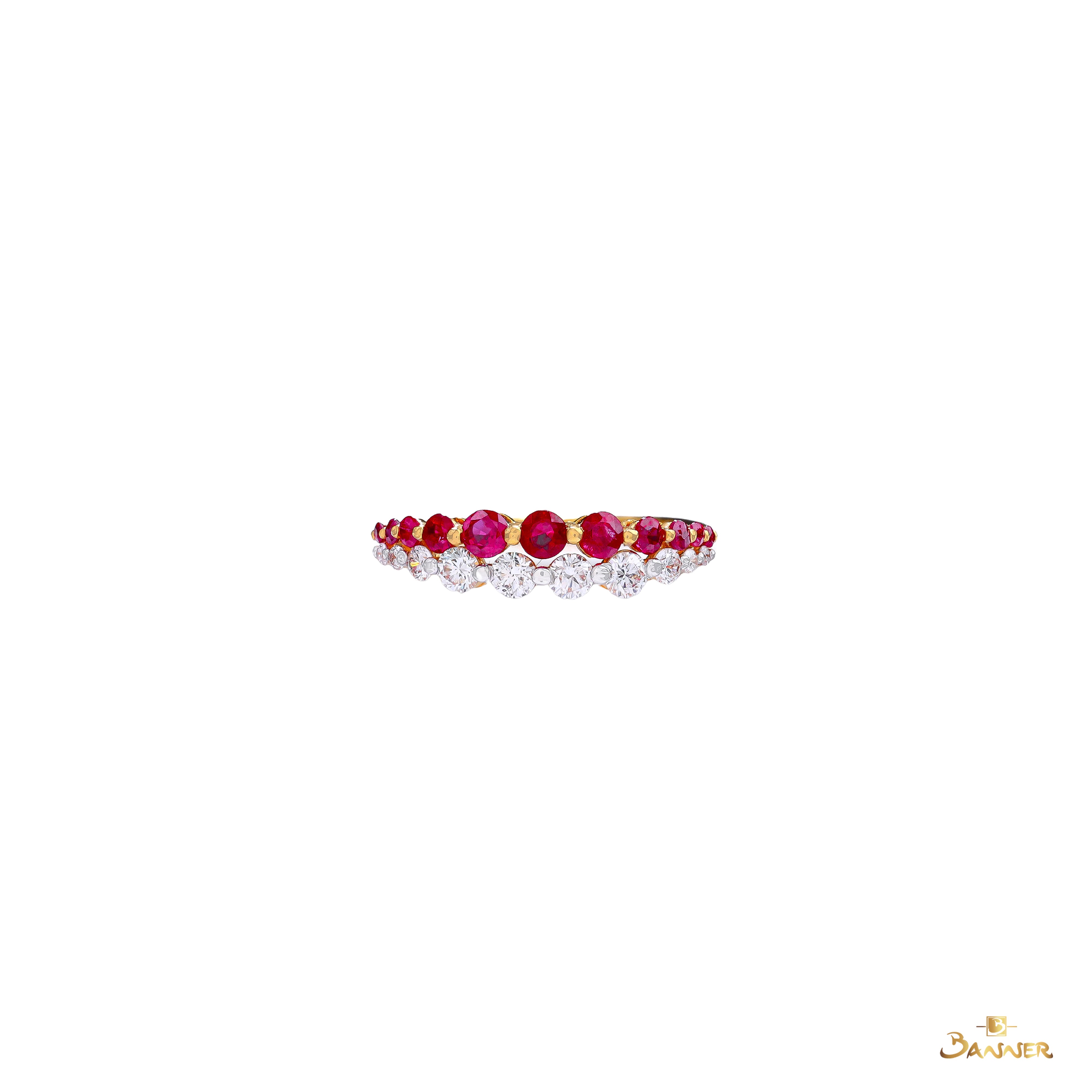 Ruby and Diamond Two Rows Ring