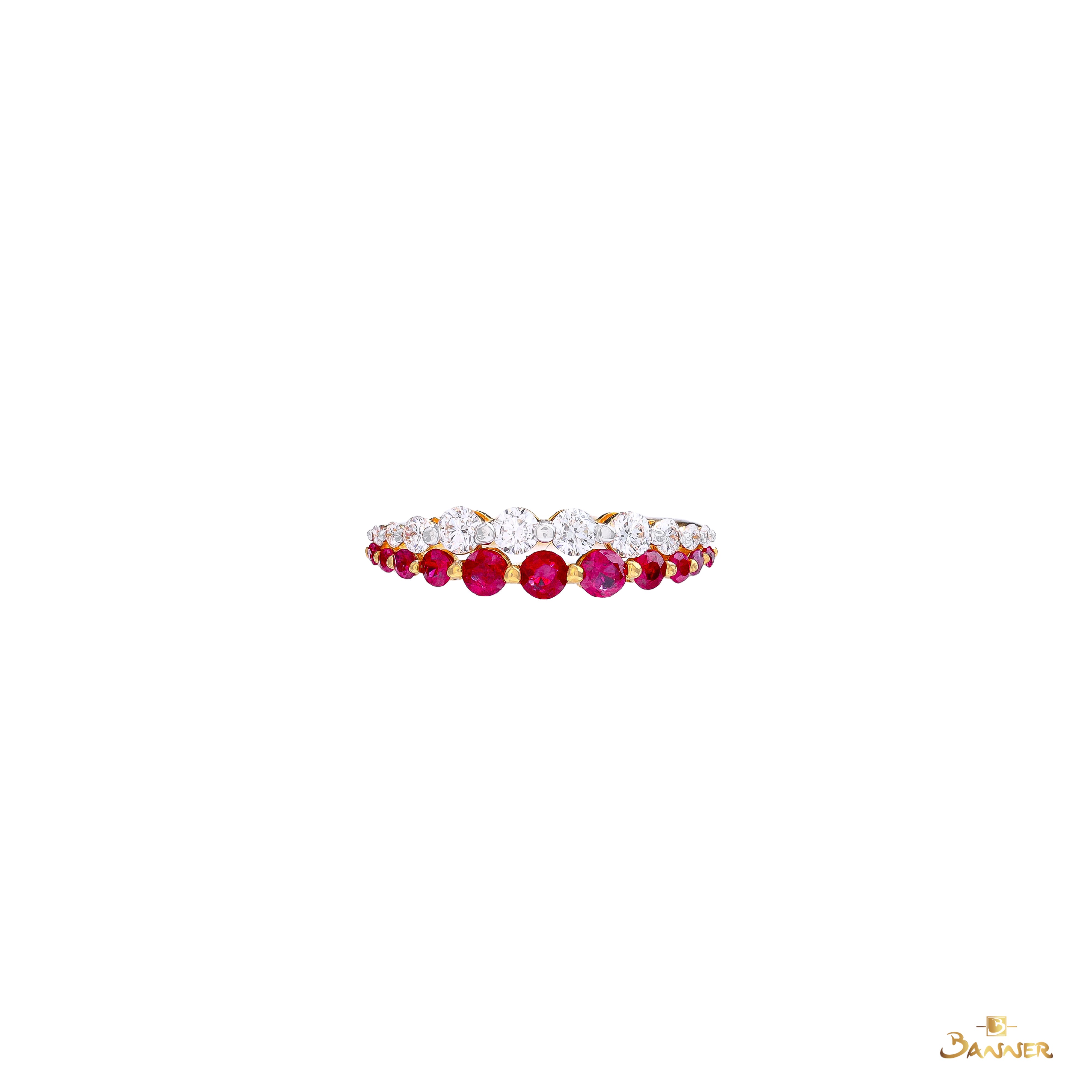 Ruby and Diamond Two Rows Ring