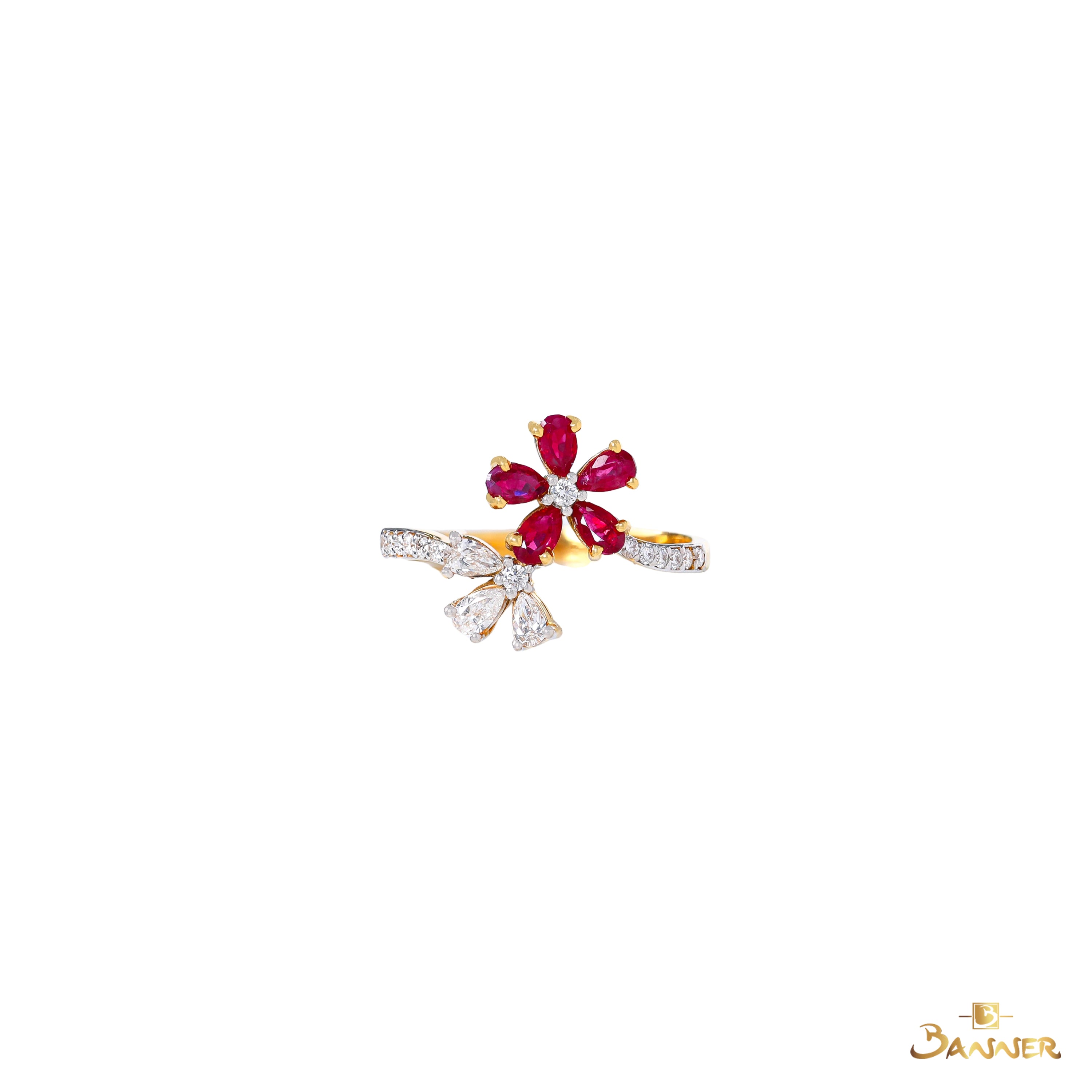Ruby and Diamond Floral Ring
