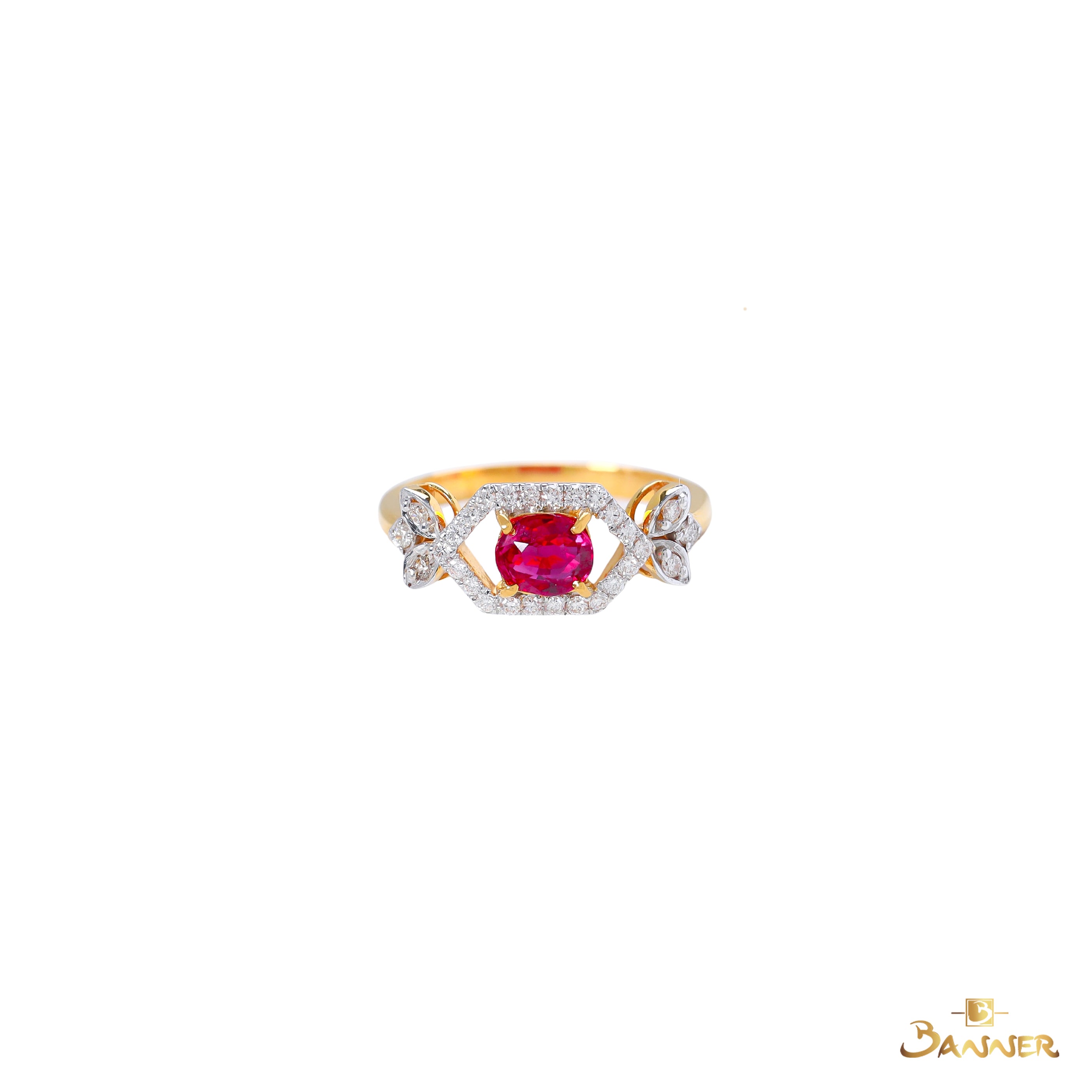 Ruby and Diamond Hexagonal Ring