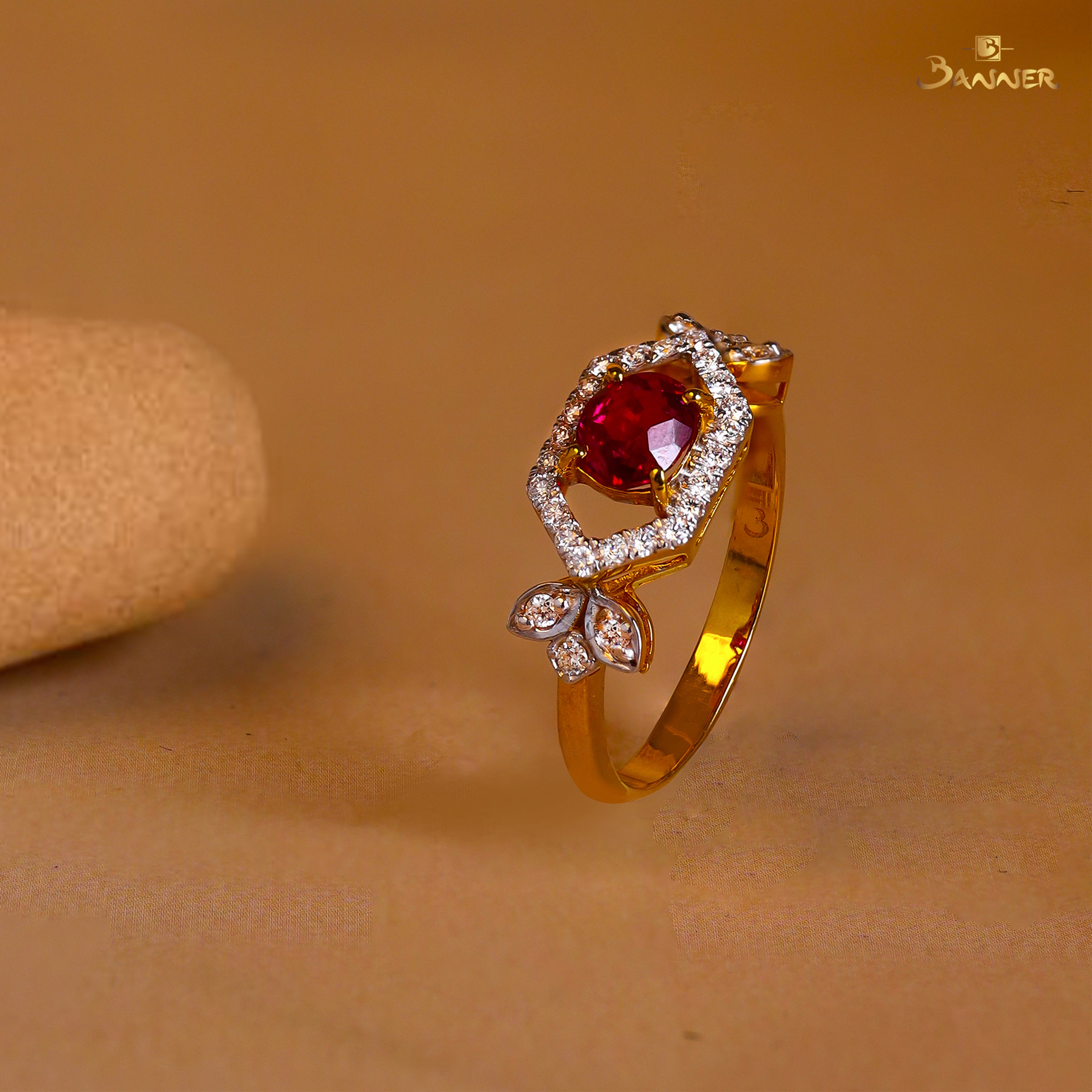 Ruby and Diamond Hexagonal Ring