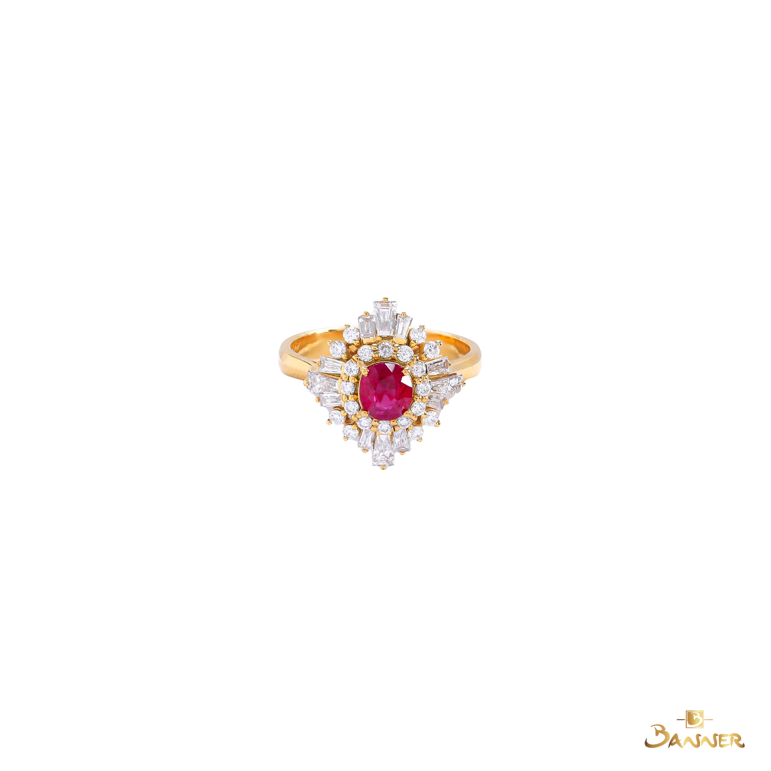 Ruby and Baguette Diamond Starburst Ring