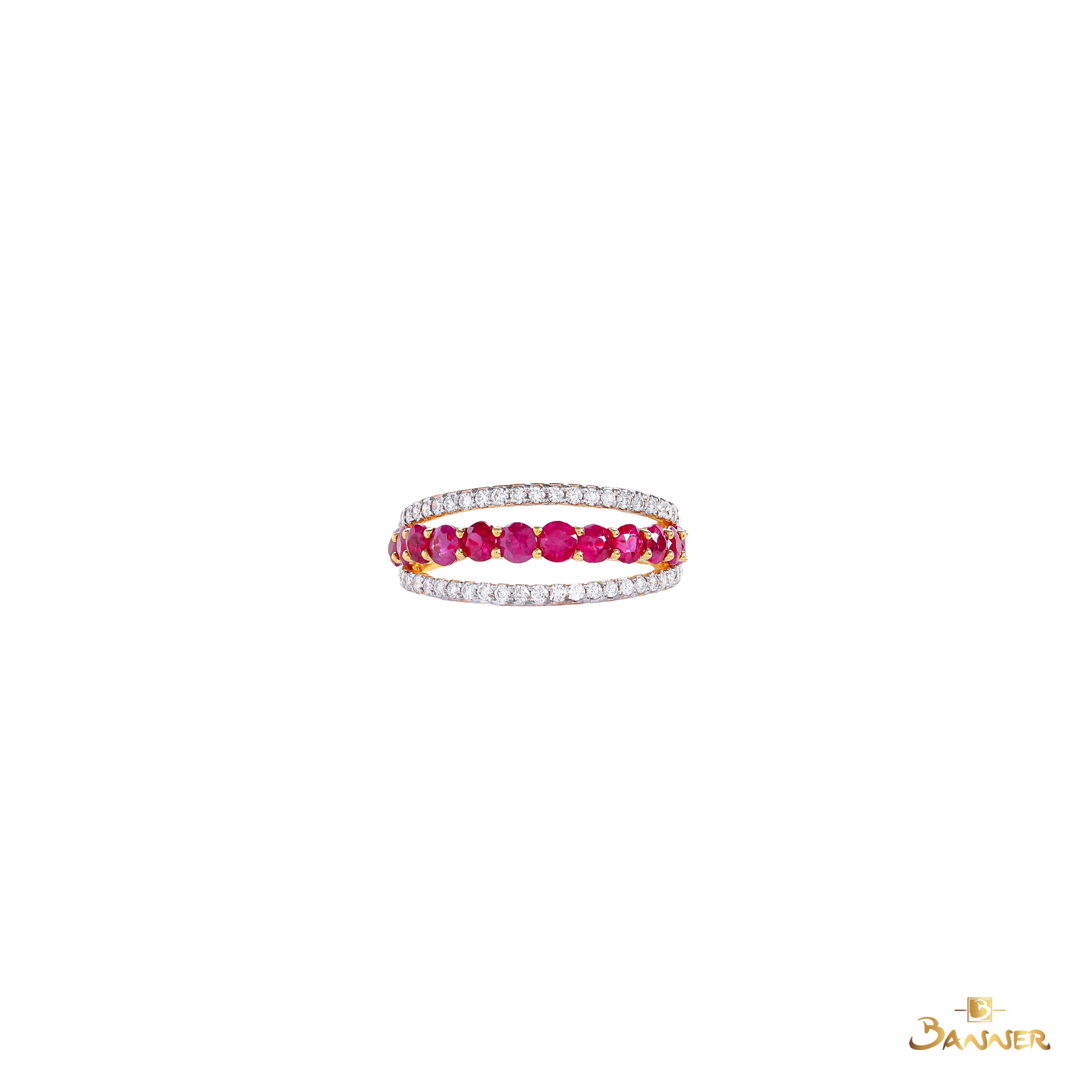 Ruby and Diamond 3 Rows Ring