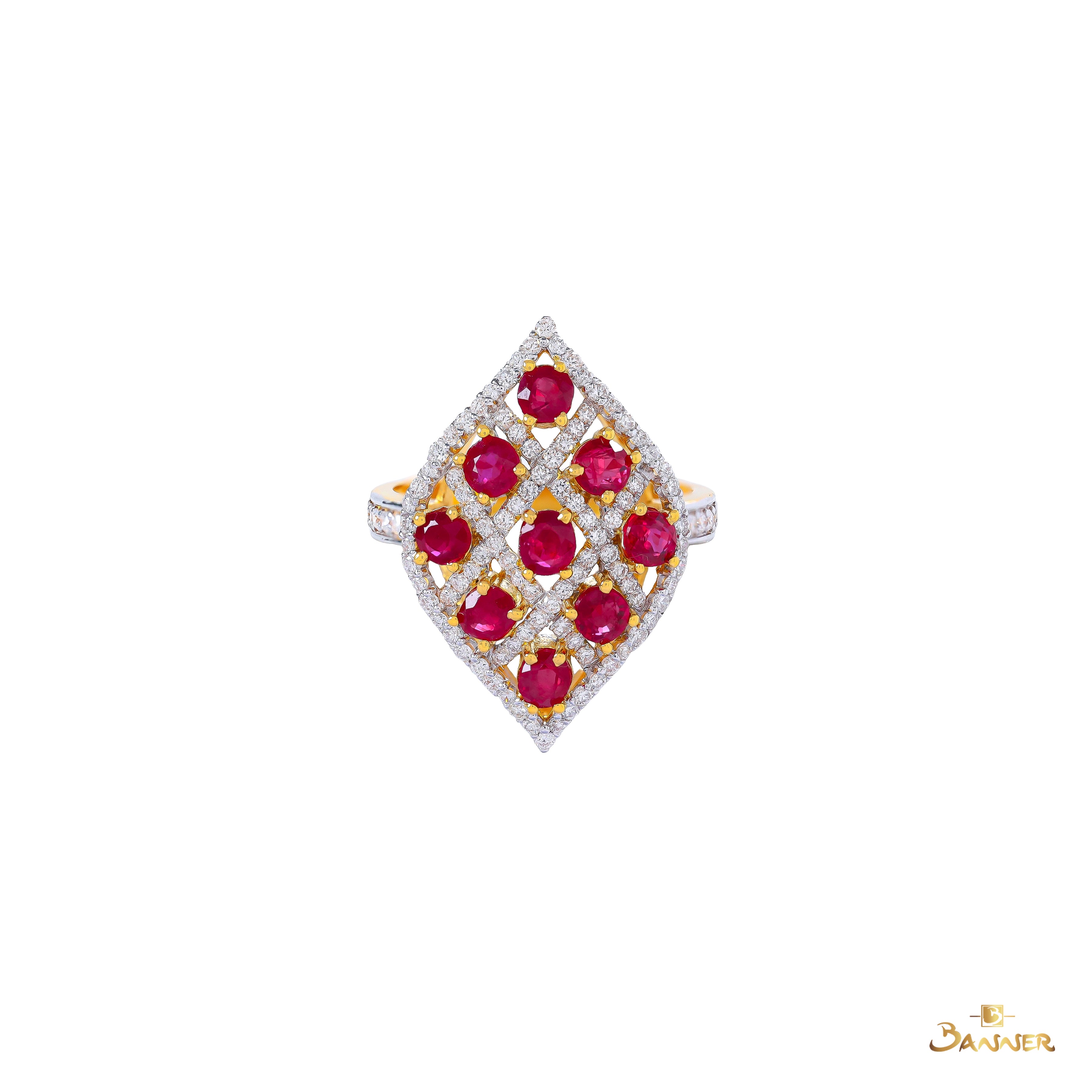 Ruby and Diamond Teardrop Mesh Ring