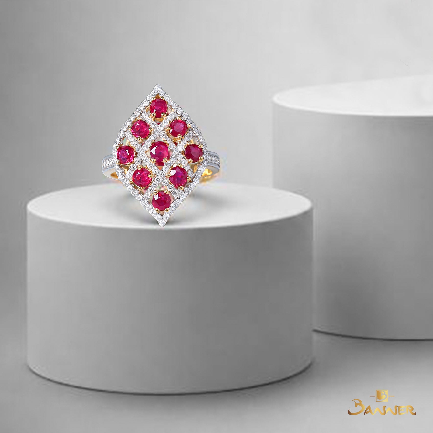 Ruby and Diamond Teardrop Mesh Ring