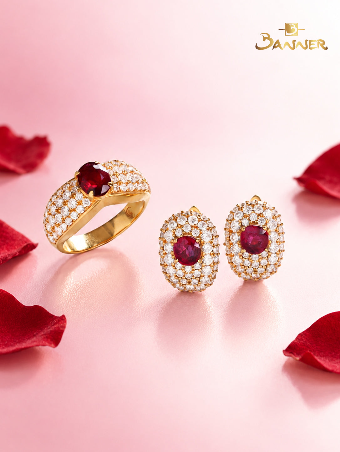 Natural Ruby and Diamond Boule Ring