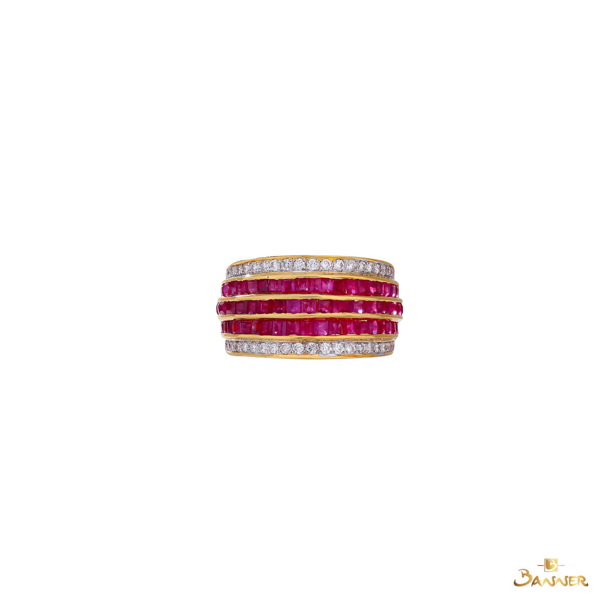 Emerald-cut Ruby and Diamond Scarlet Wave Ring