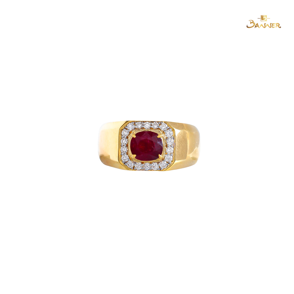 Natural Mogok Ruby and Diamond Men Ring