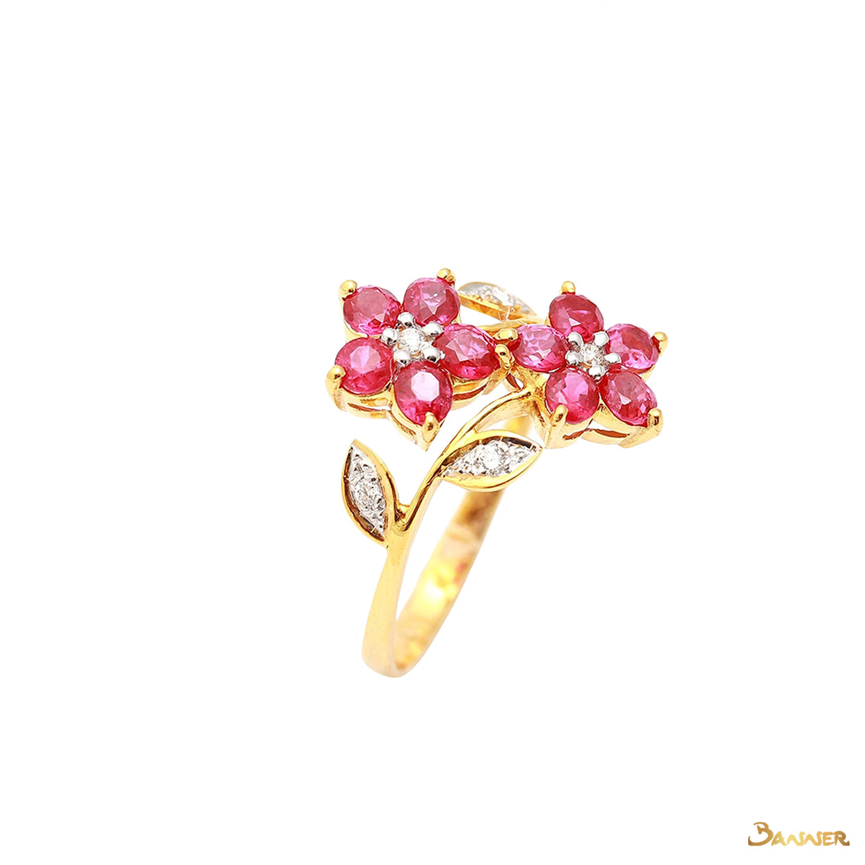 Ruby and Diamond Flower Ring