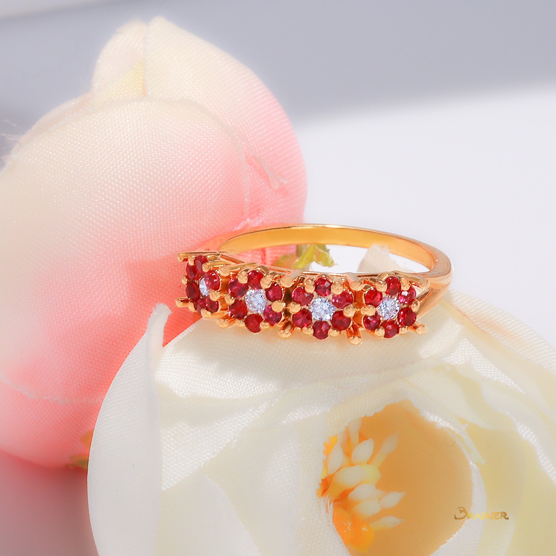 Ruby and Diamond Floral Ring