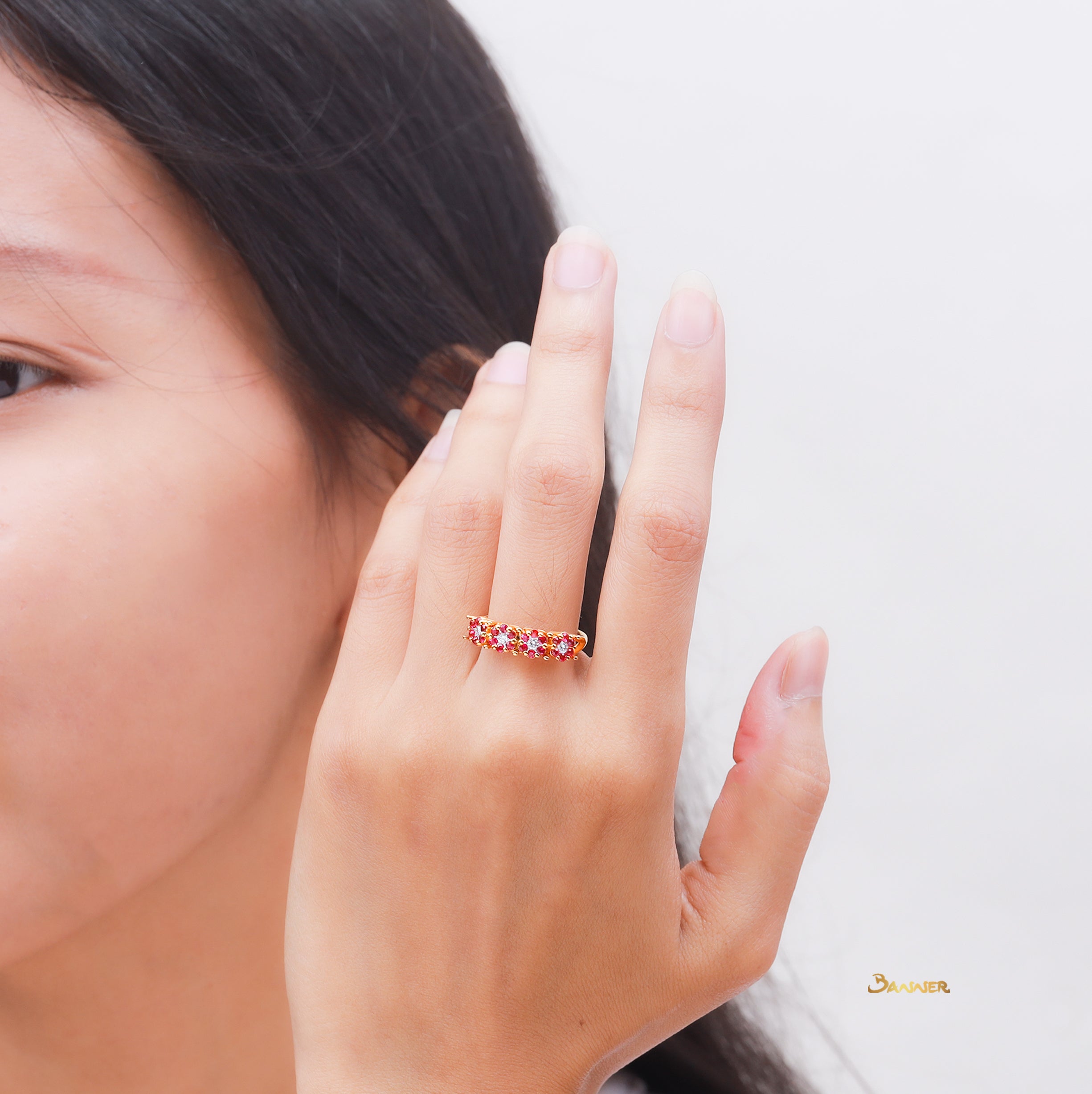 Ruby and Diamond Floral Ring