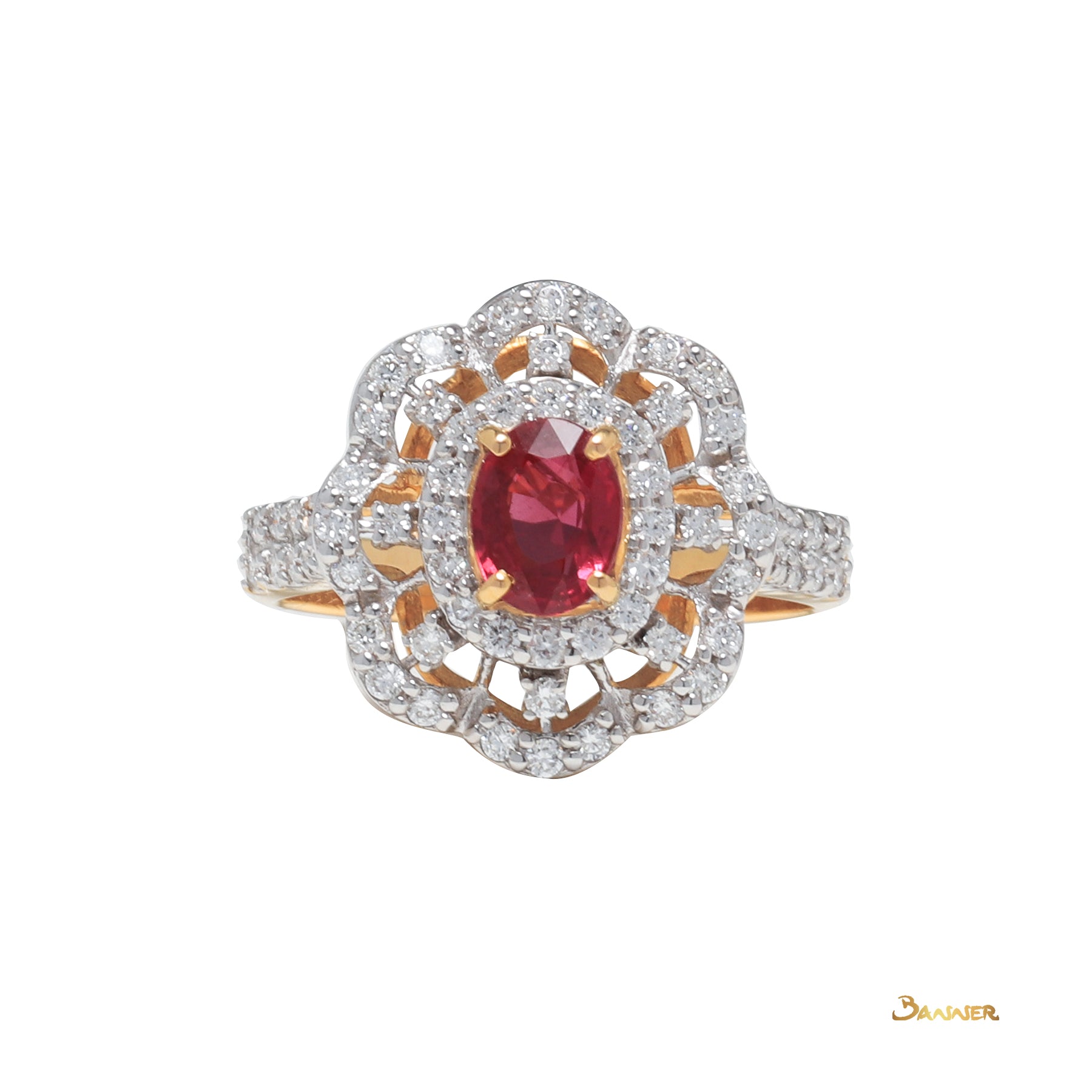 Ruby and Diamond Floral Ring