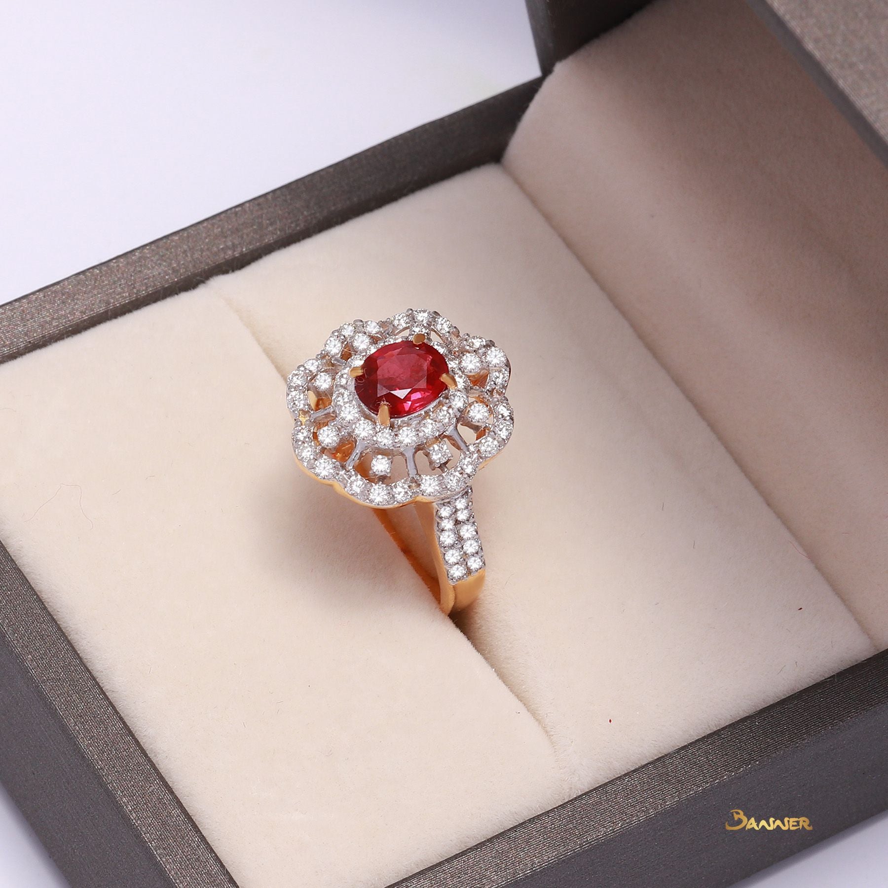 Ruby and Diamond Floral Ring