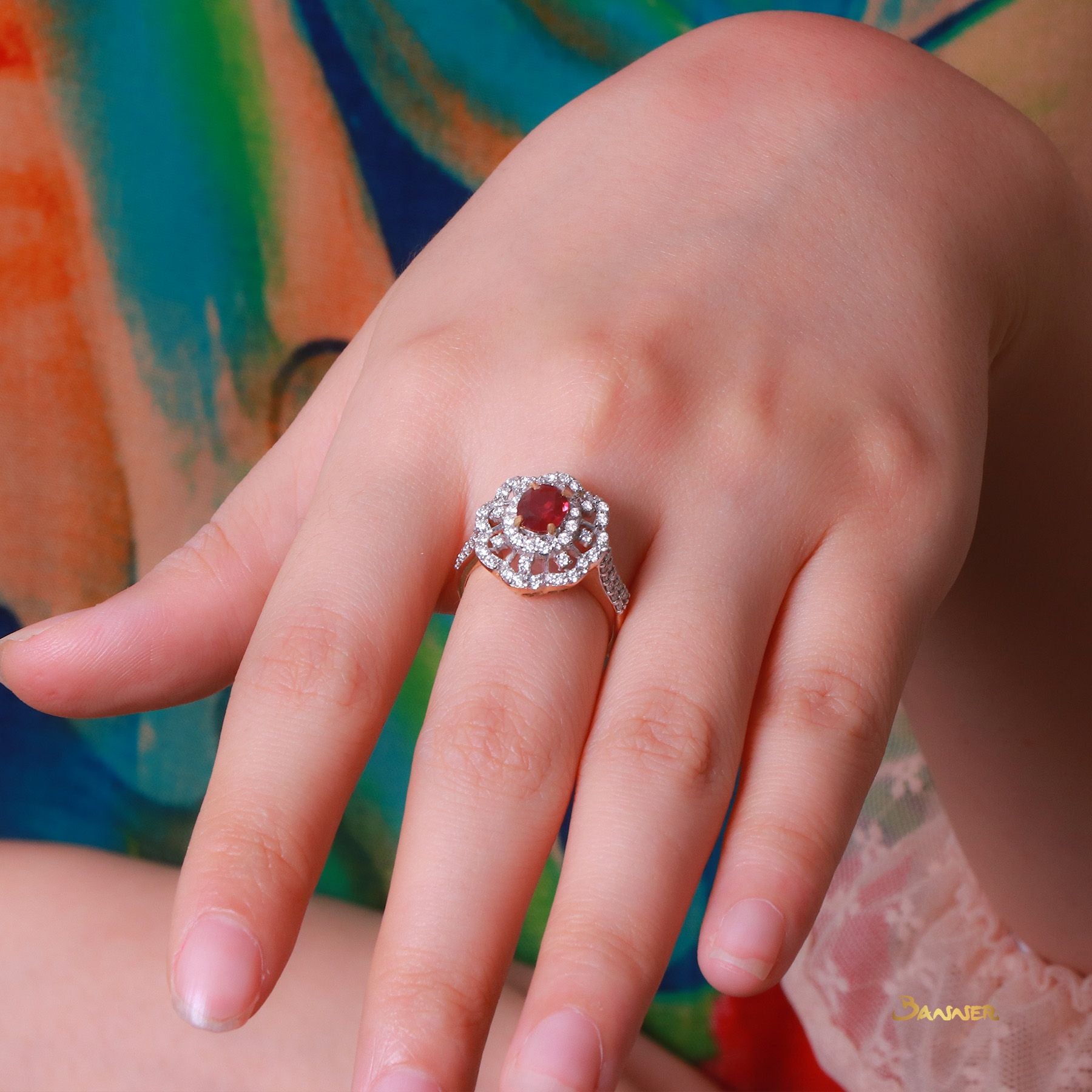 Ruby and Diamond Floral Ring