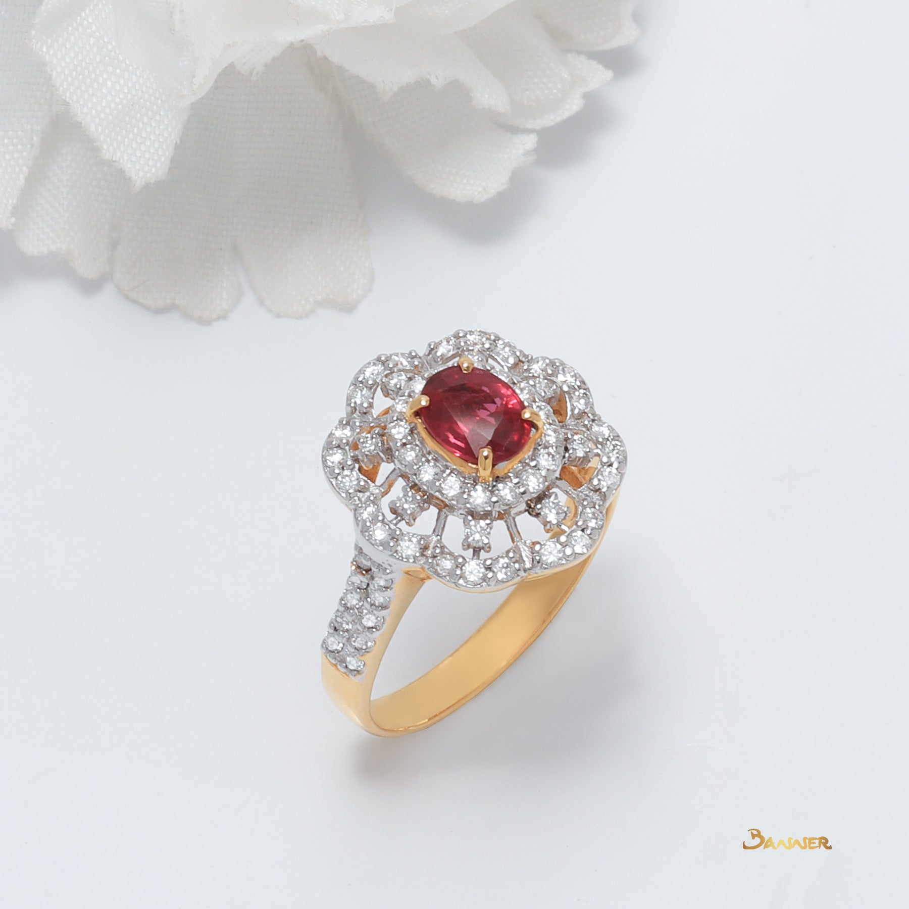 Ruby and Diamond Floral Ring