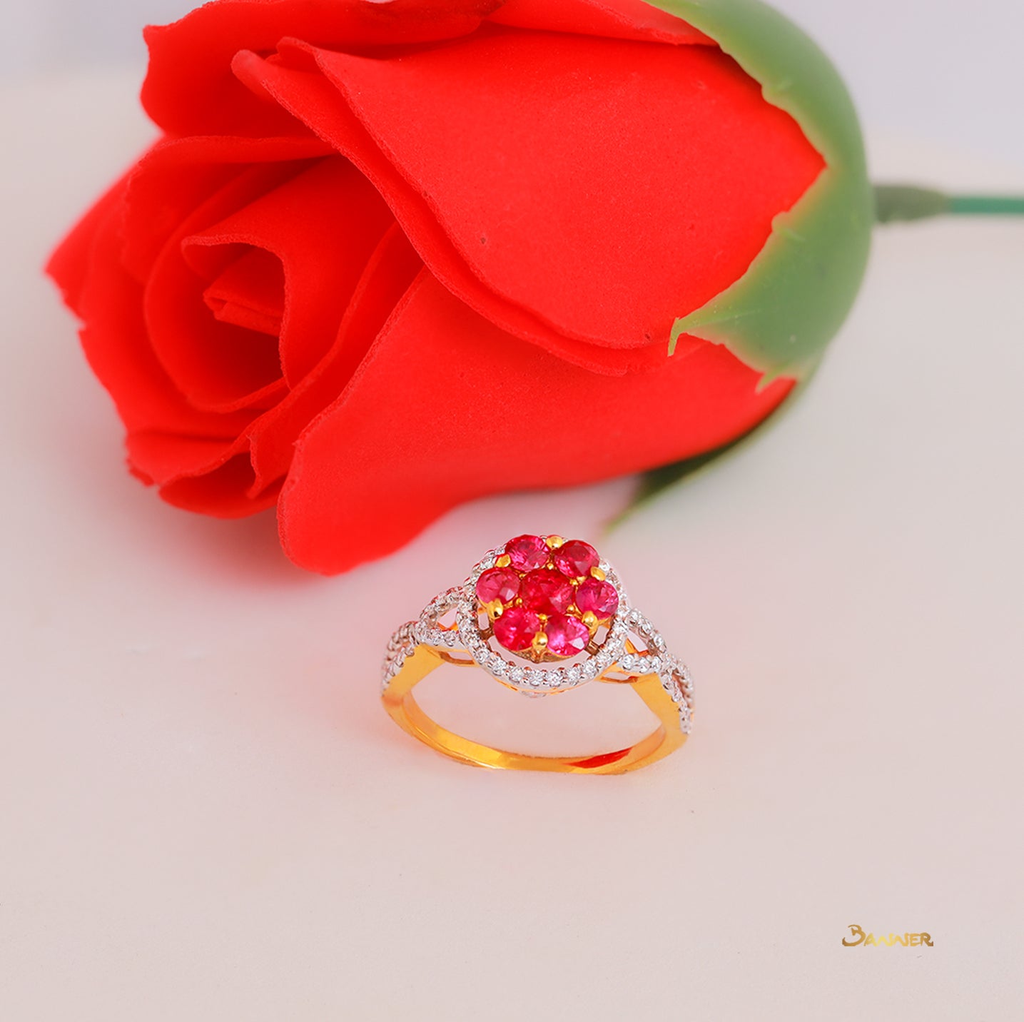 Ruby and Diamond Floral Ring