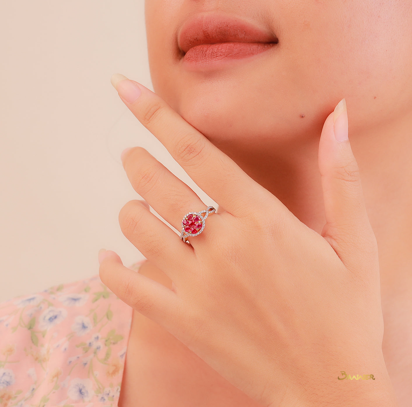 Ruby and Diamond Floral Ring