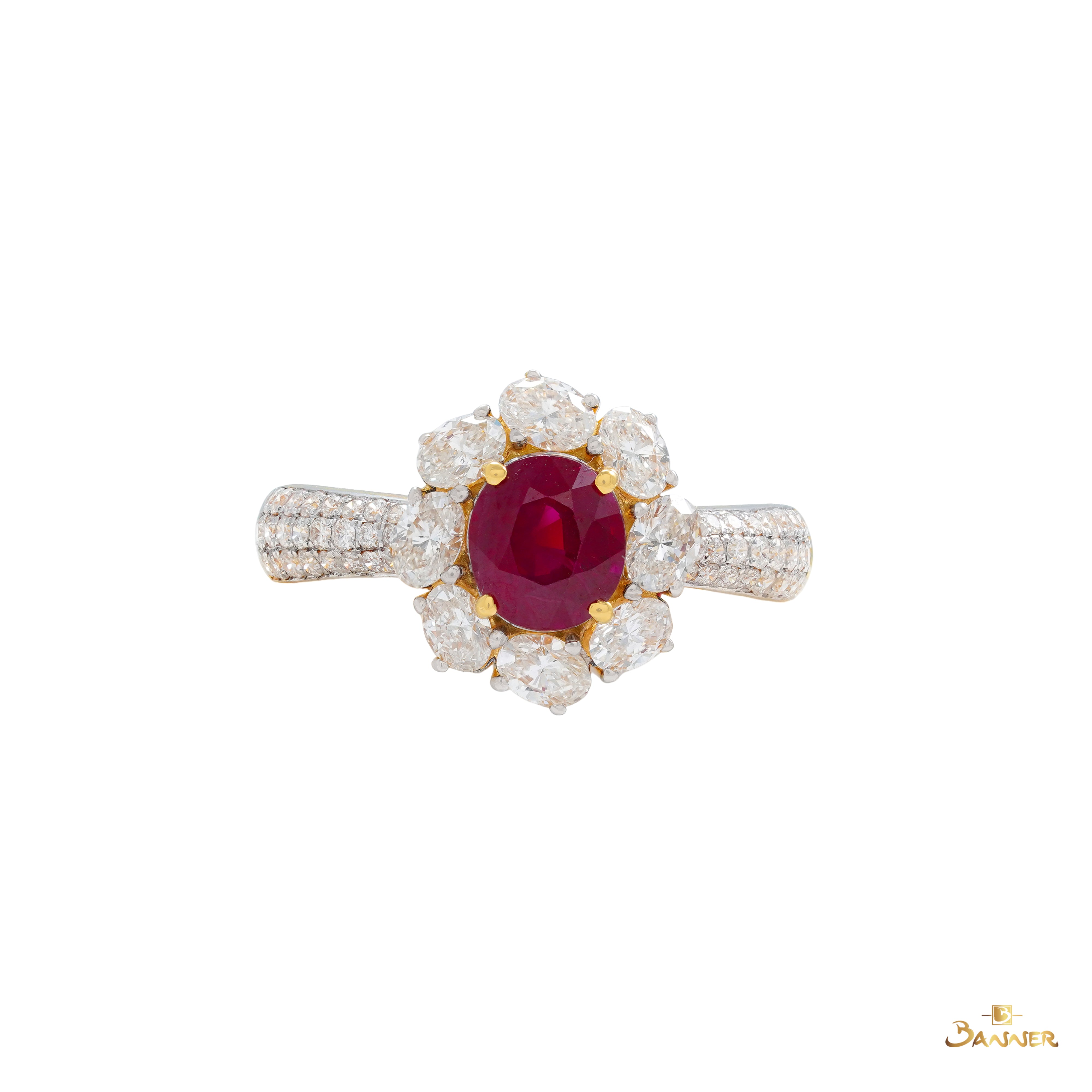 Ruby and Oval Diamond Halo Ring