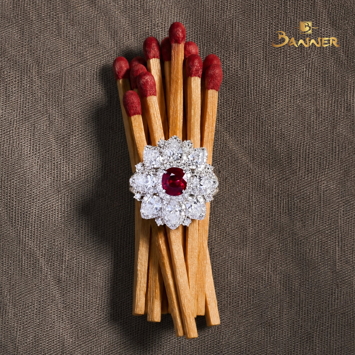 Ruby and Diamond Floral Ring