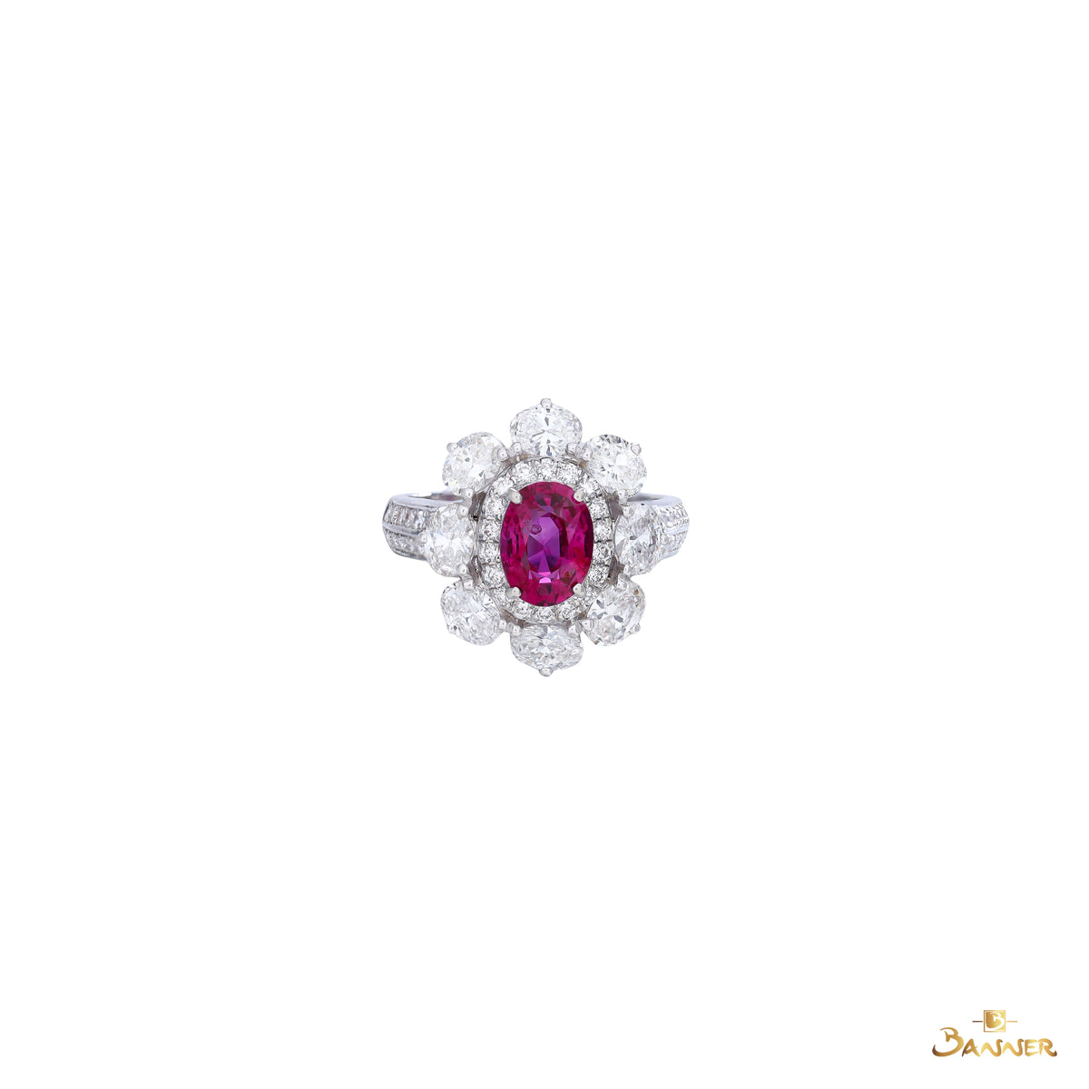 Ruby and Oval Diamond Halo Ring