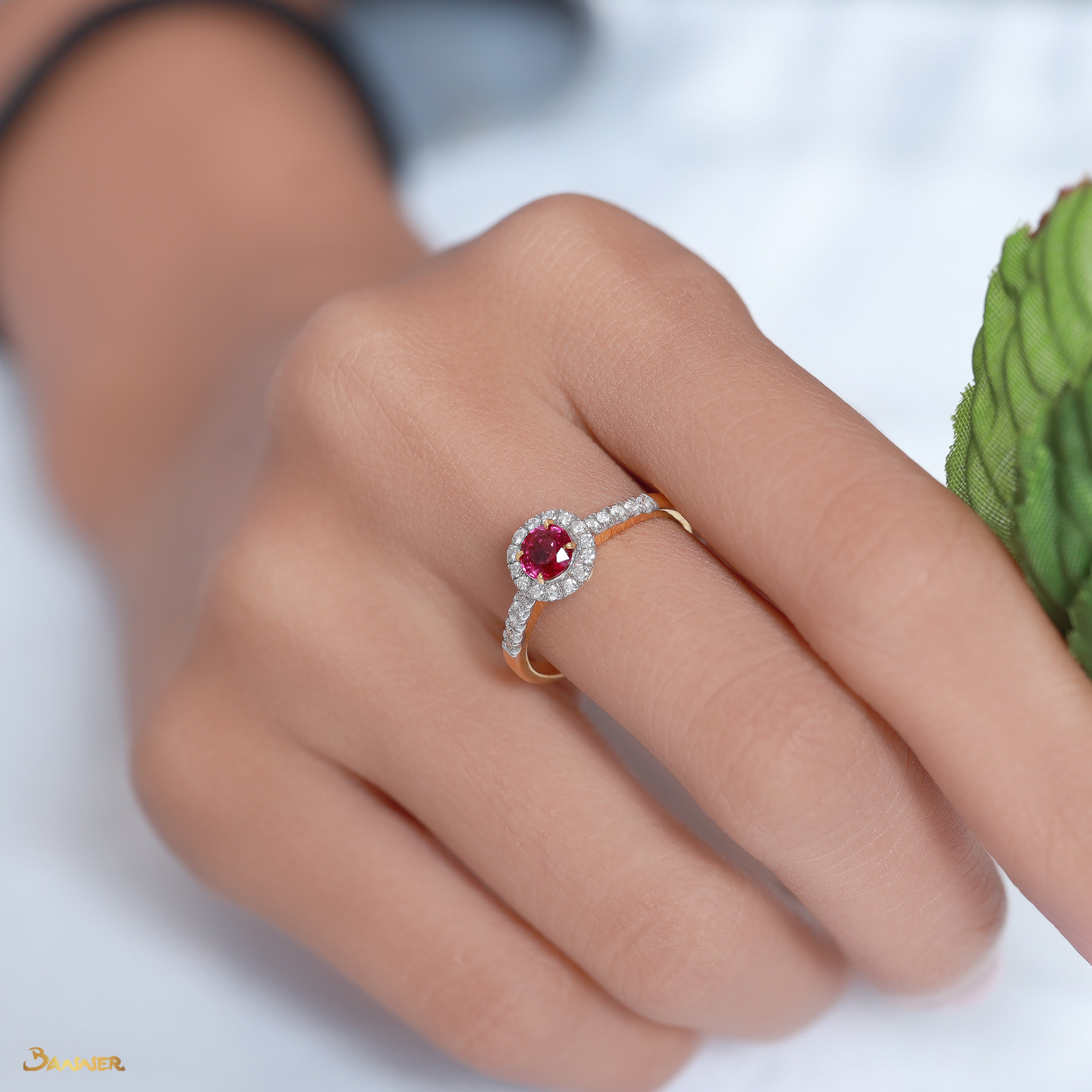 Ruby and Diamond Halo Ring