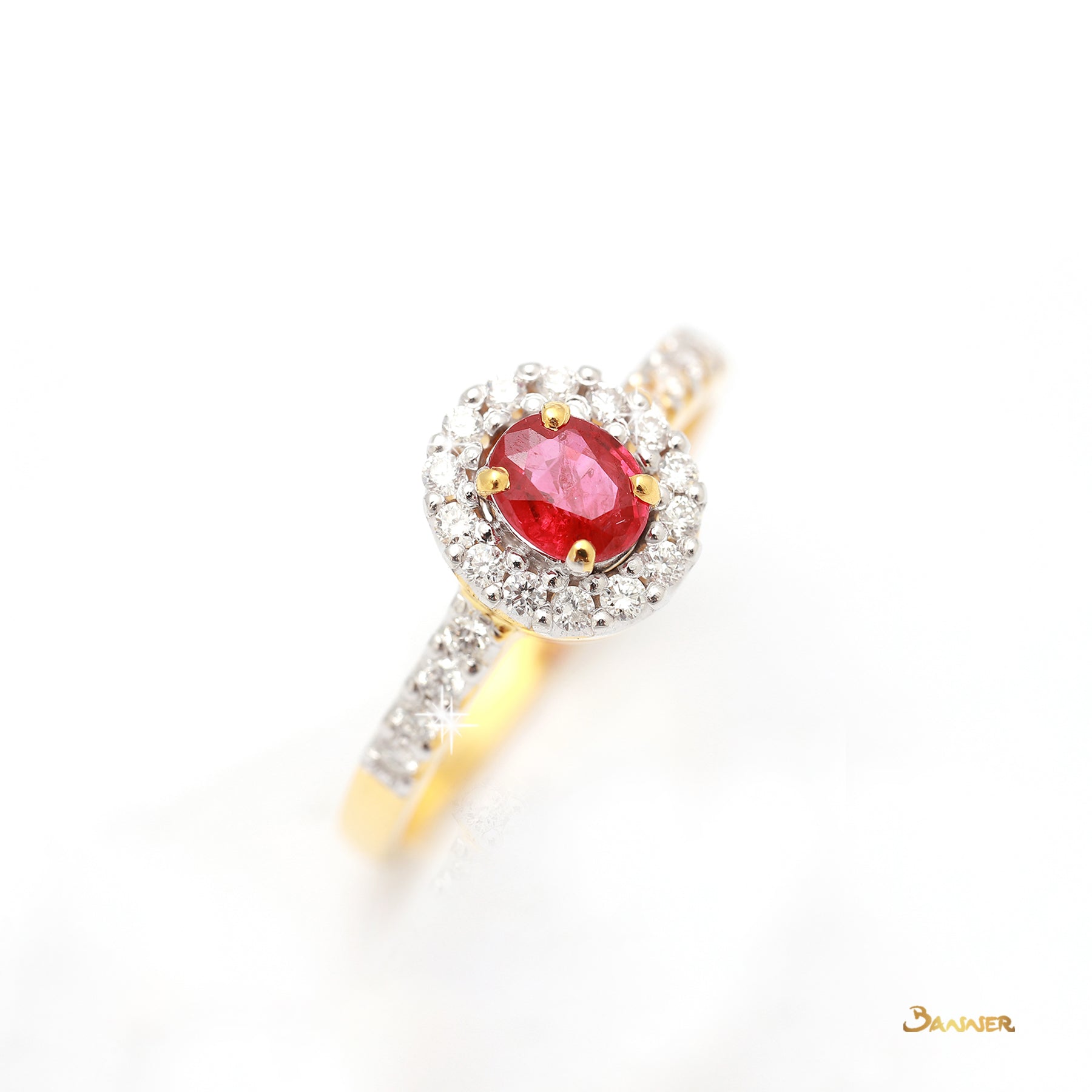 Ruby and Diamond Halo Set