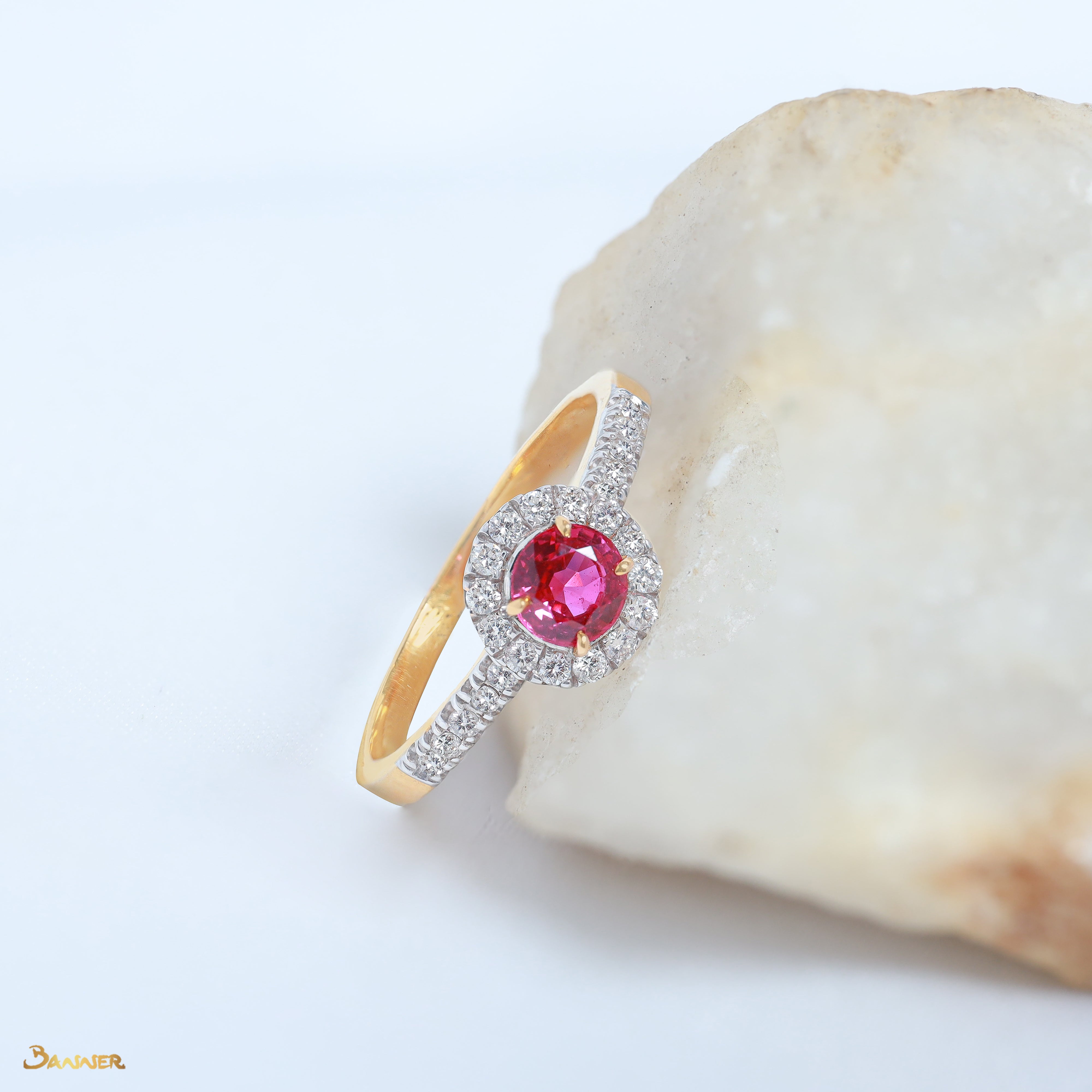 Ruby and Diamond Halo Ring