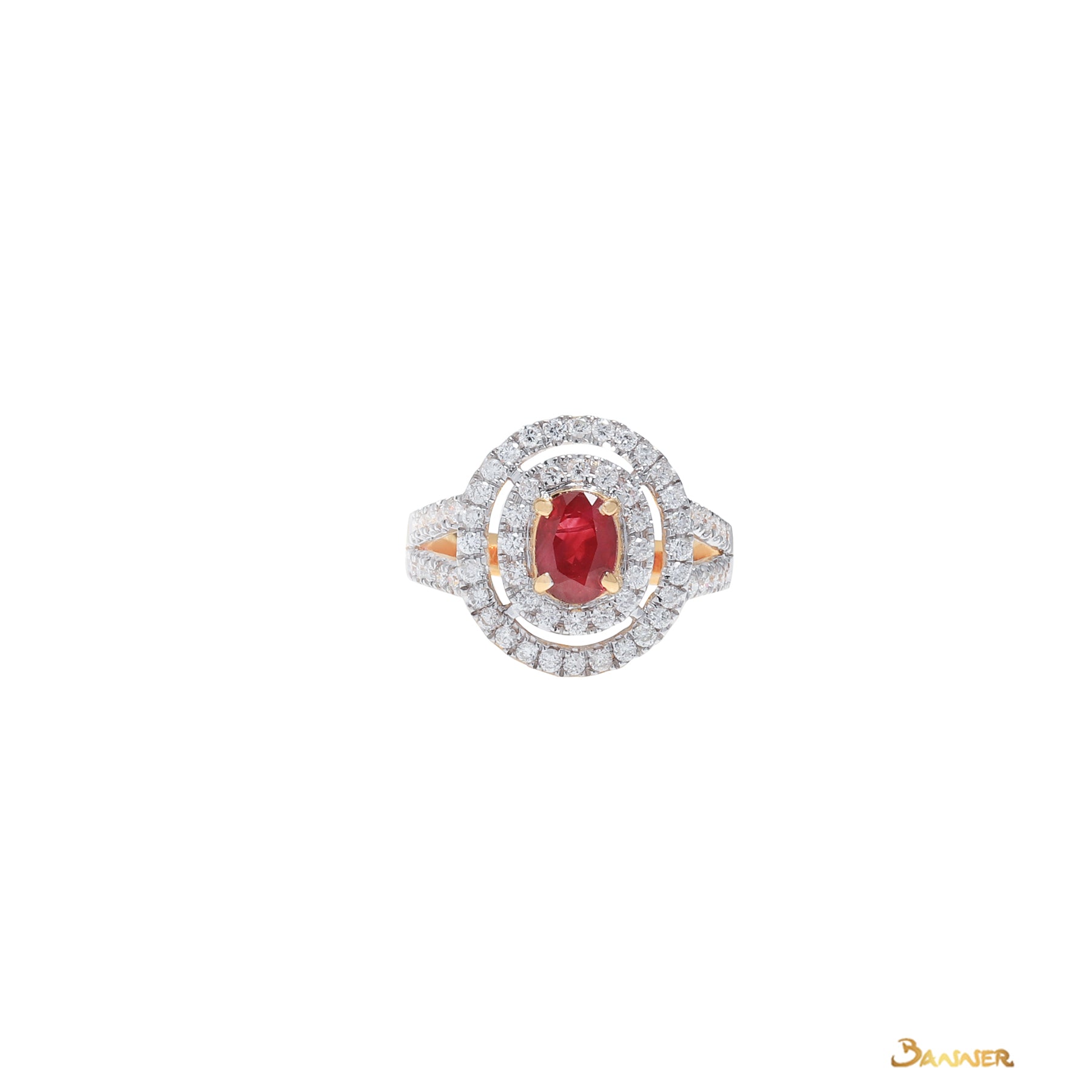 Ruby and Diamond Double Halo Ring