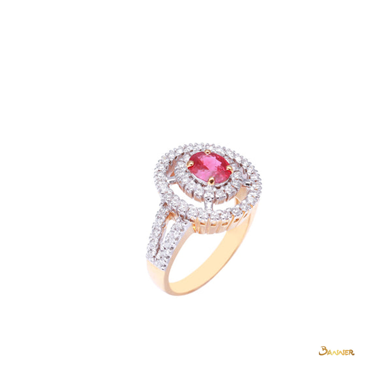 Ruby and Diamond Double Halo Ring