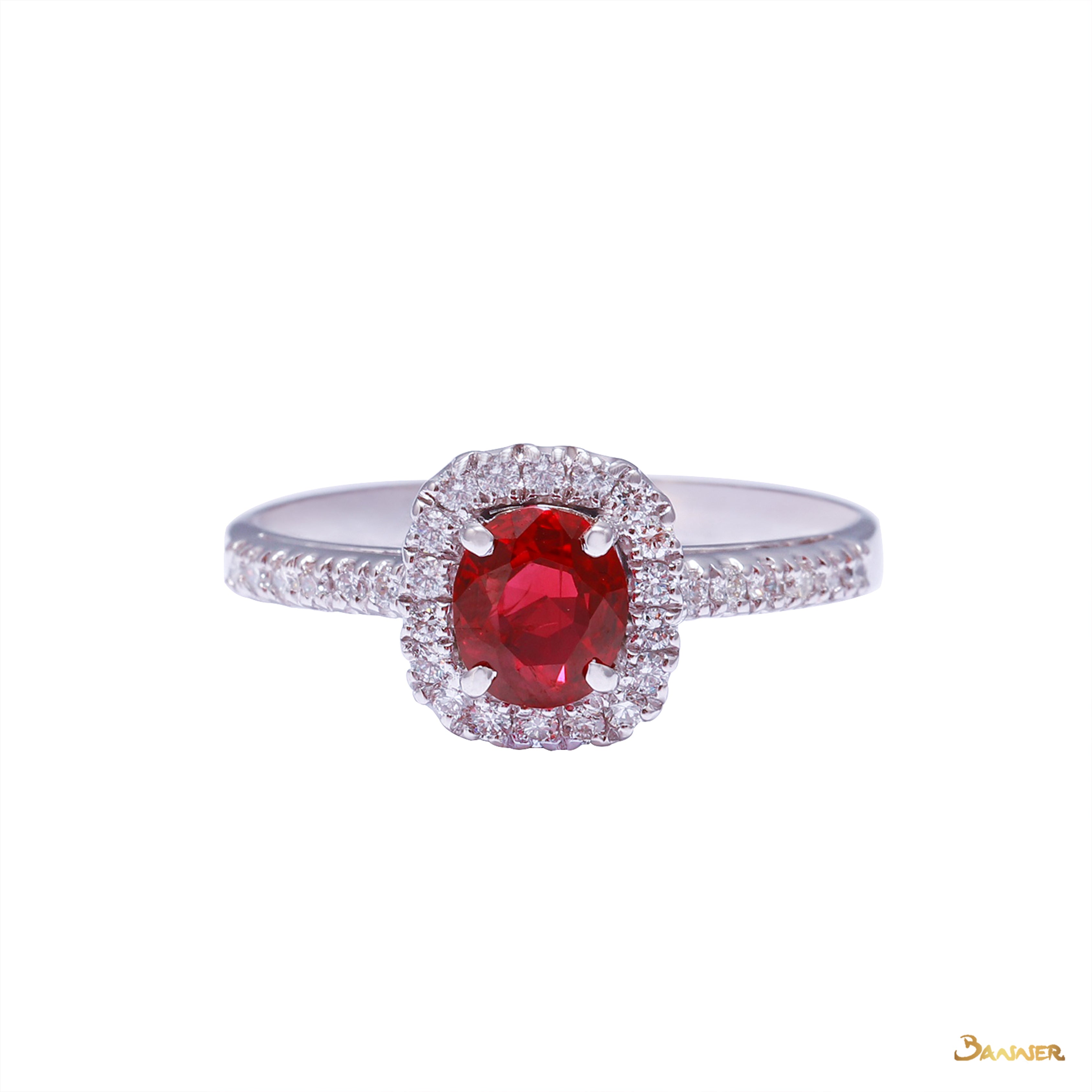 Ruby and Diamond Halo Ring