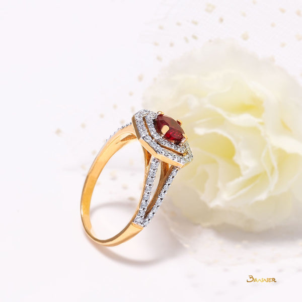 Bespoke Ruby and Diamond Double Halo Ring